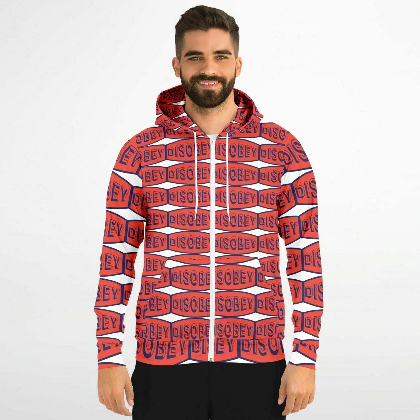 Fashion Zip-Up Hoodie - AOP Kukloso Disobey Logo Navy & Orange - Free Shipping