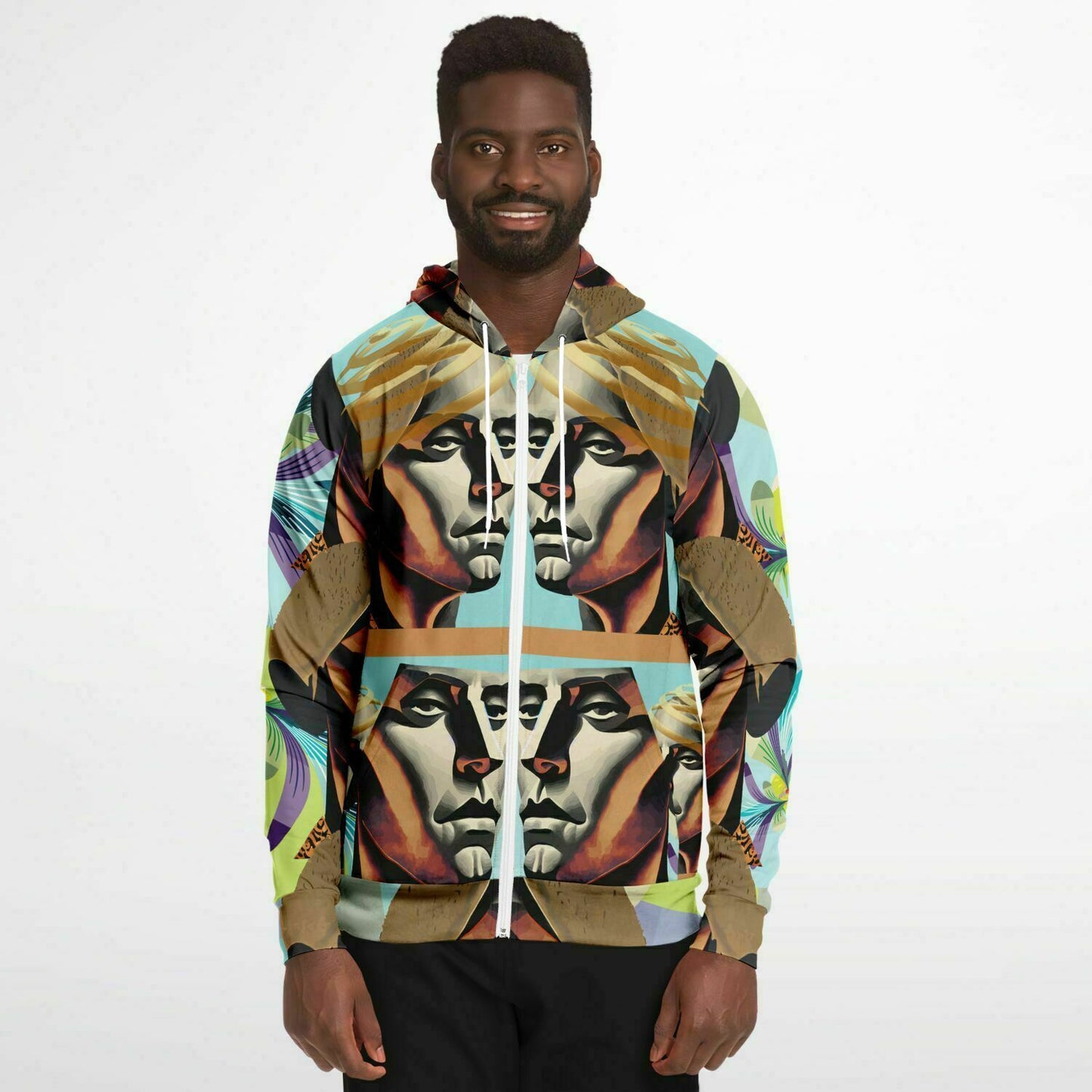 Fashion Zip-Up Hoodie - AOP Kukloso Cubist Faces No 54 - Free Shipping