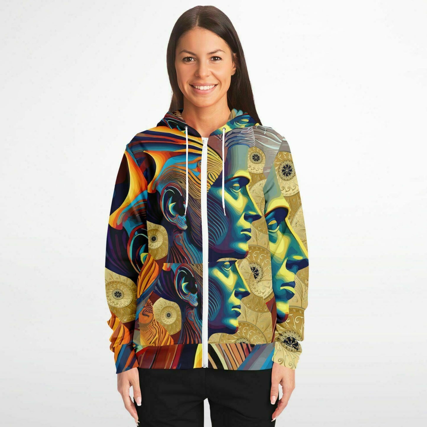 Fashion Zip-Up Hoodie - AOP Kukloso Cubist Faces No 18 - Free Shipping