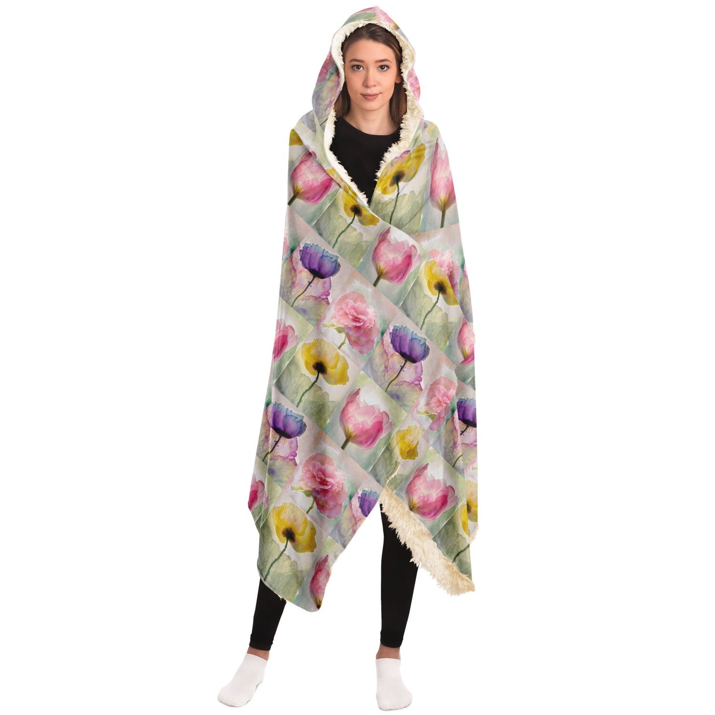 Hooded Blanket - AOP Kukloso Watercolor Florals Small Pattern - Free Shipping