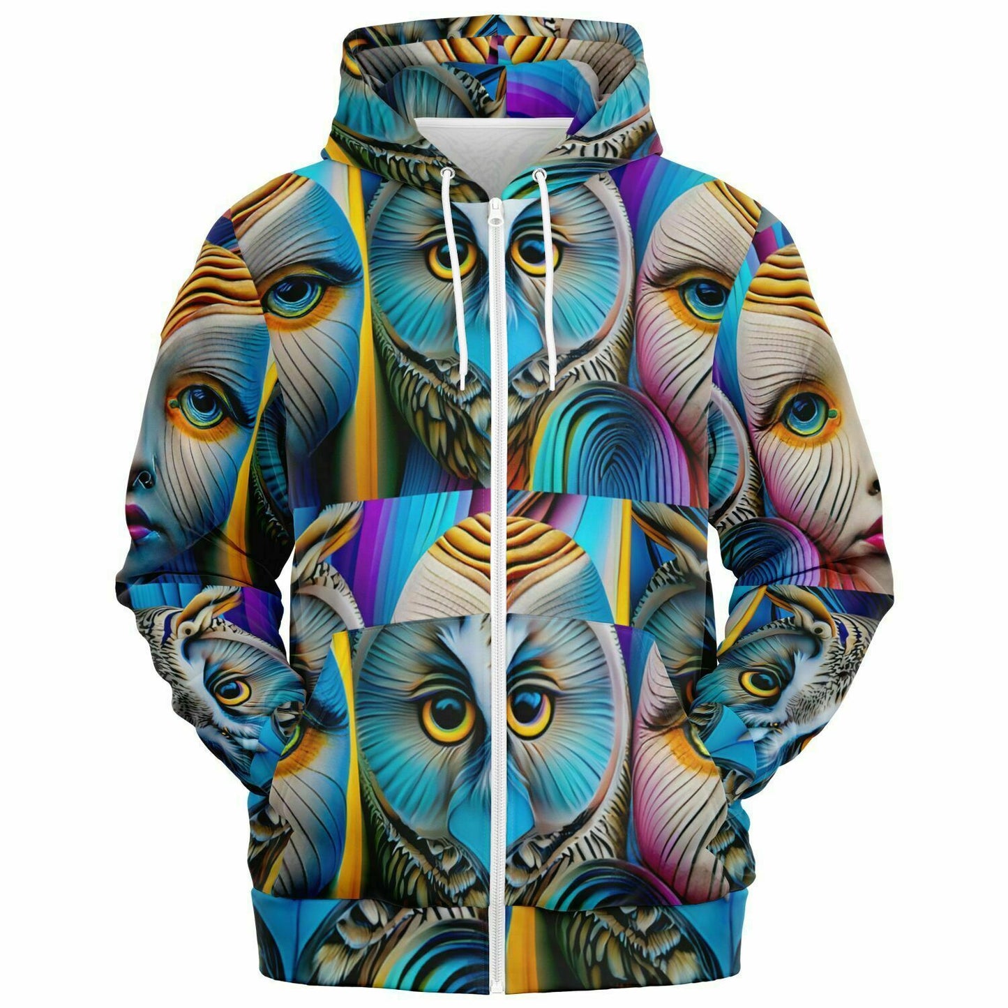 Athletic Zip-Up Hoodie - AOP Kukloso Cubist Faces No 11, Multicolored - Free Shipping
