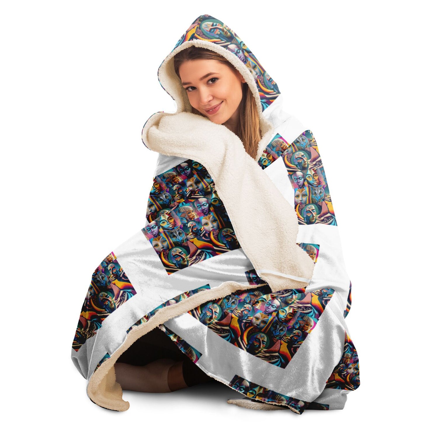 Hooded Blanket - AOP Kukloso Alien Faces No 33 - Free Shipping