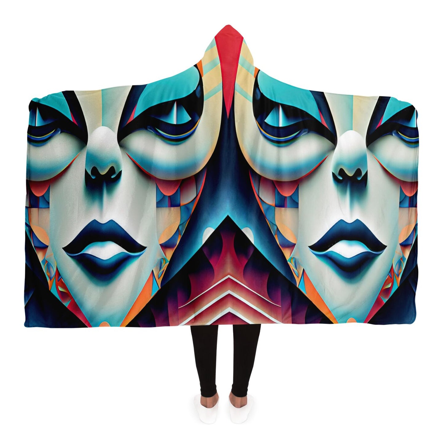Hooded Blanket - AOP Kukloso Cubist Faces No 9 - Free Shipping
