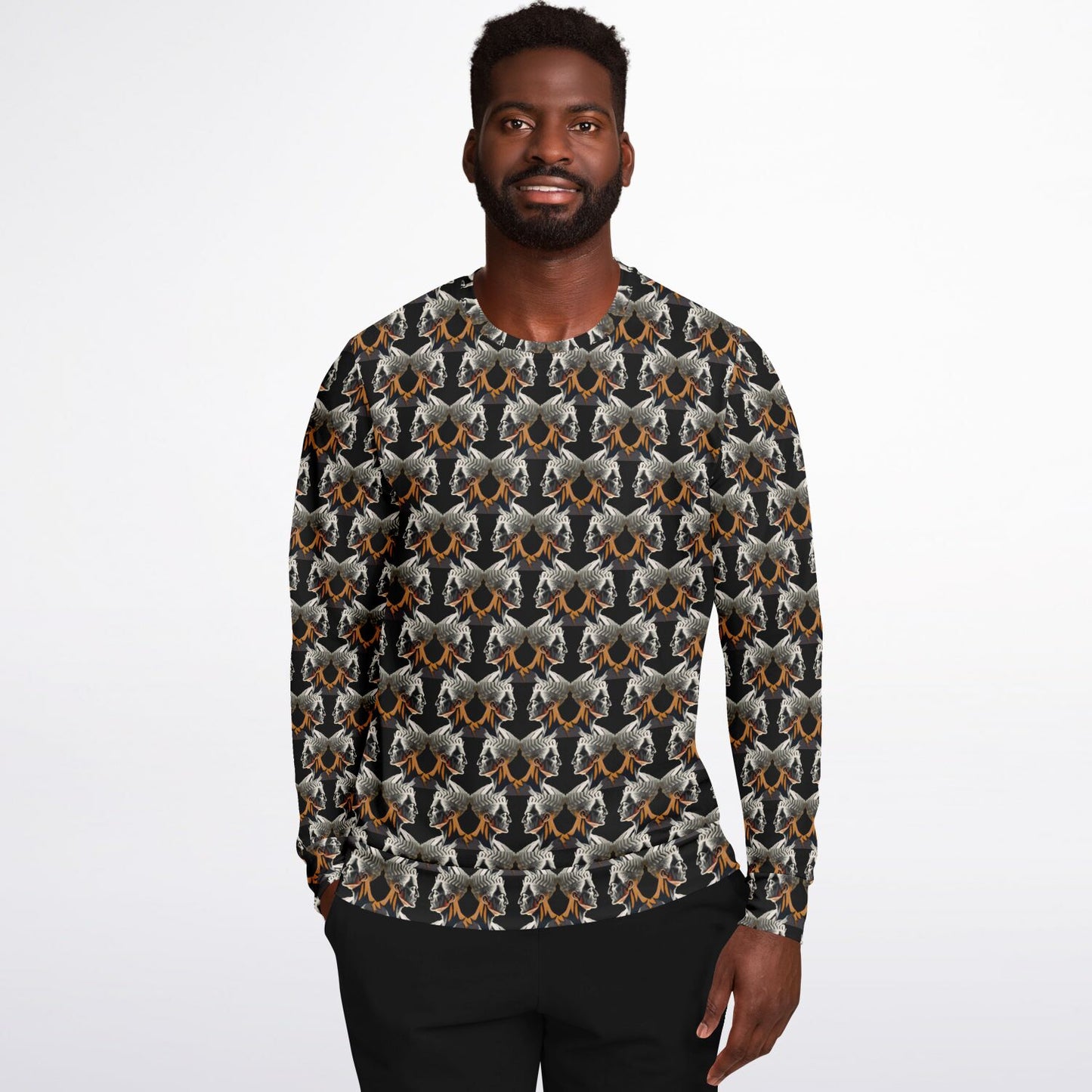 Athletic Sweatshirt - AOP Kukloso Cubist Faces No 2 on Black - Free Shipping
