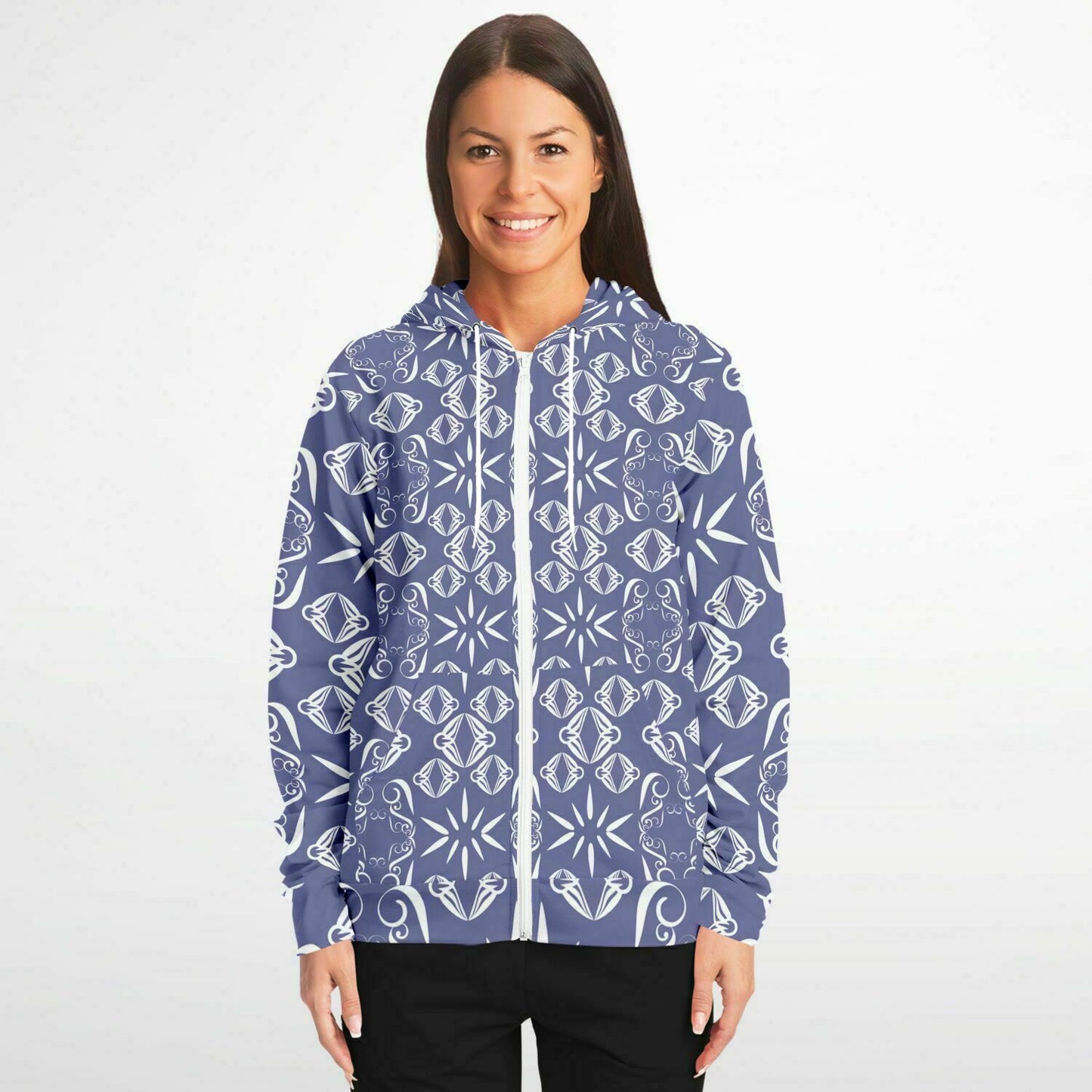 Fashion Zip-Up Hoodie - AOP Kukloso Abstractical No 43 Periwinkle on White - Free Shipping