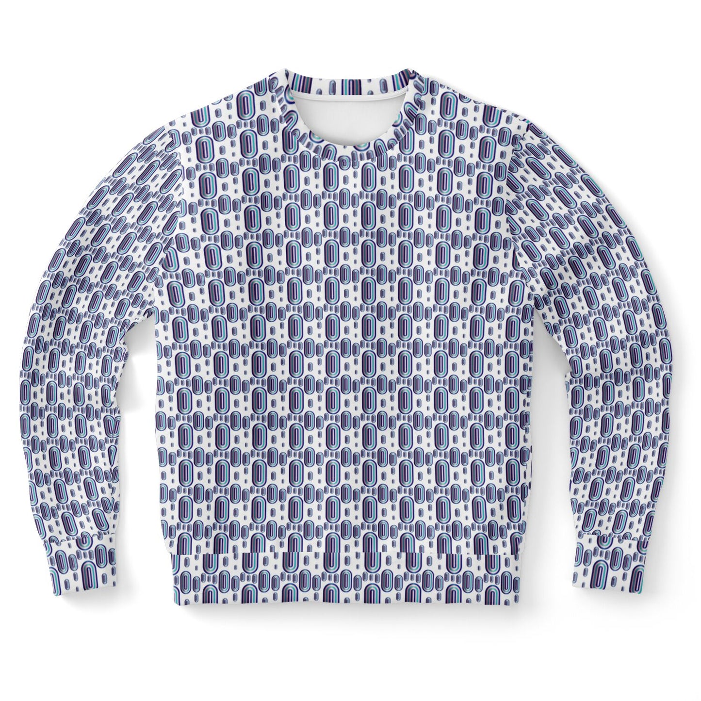 Athletic Sweatshirt - AOP Kukloso Abstractical No 93 Navy, Aqua, Pink shapes on White - Free Shipping