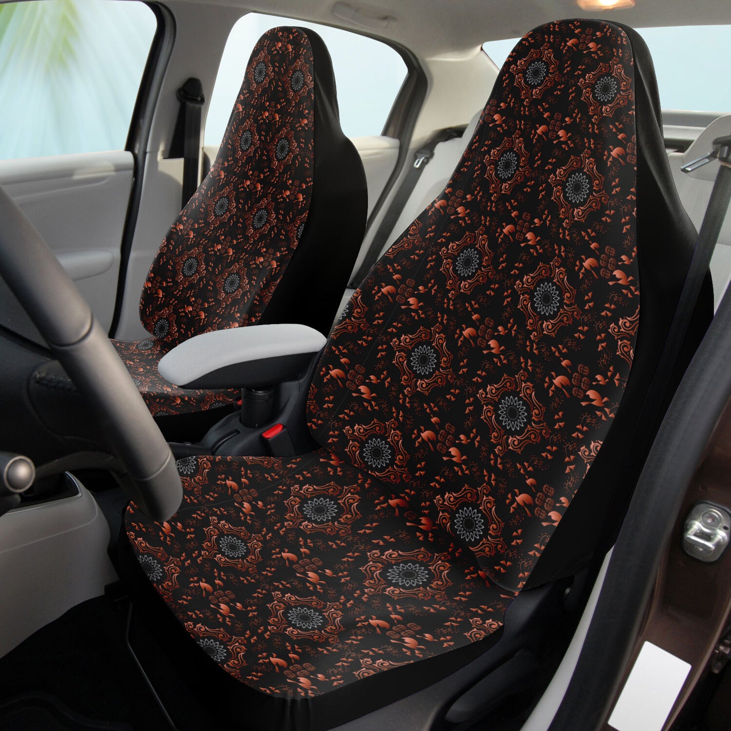 Car Seat Cover - AOP Kukloso Abstractical No 173 Mandala design in Copper color on Black- Free Shipping
