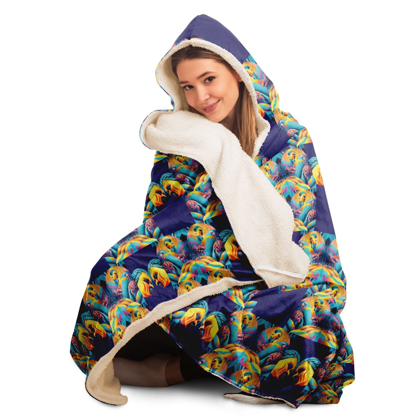 Hooded Blanket - AOP Kukloso Space Faces No 27 - Free Shipping