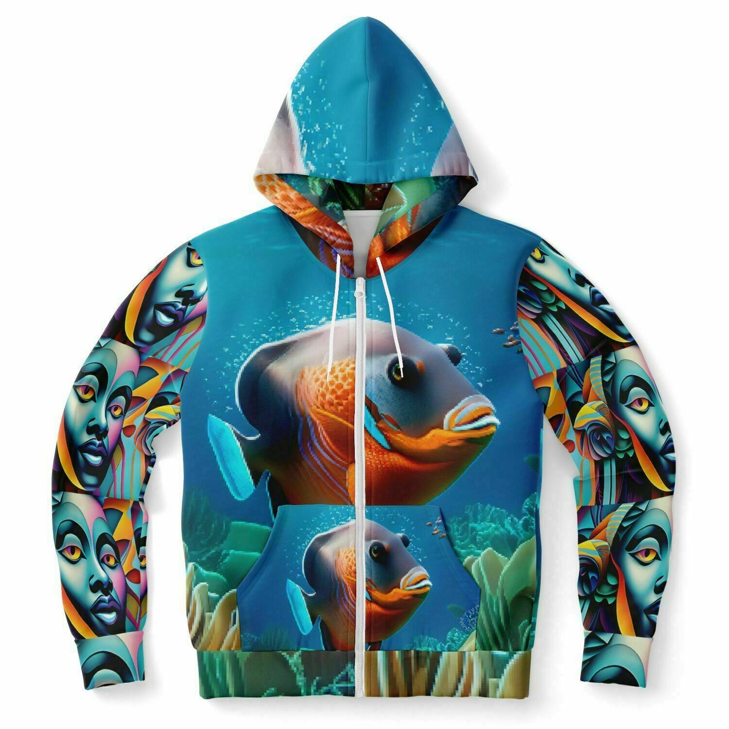 Fashion Zip-Up Hoodie - AOP Kukloso Cubist Faces No 17 - Free Shipping