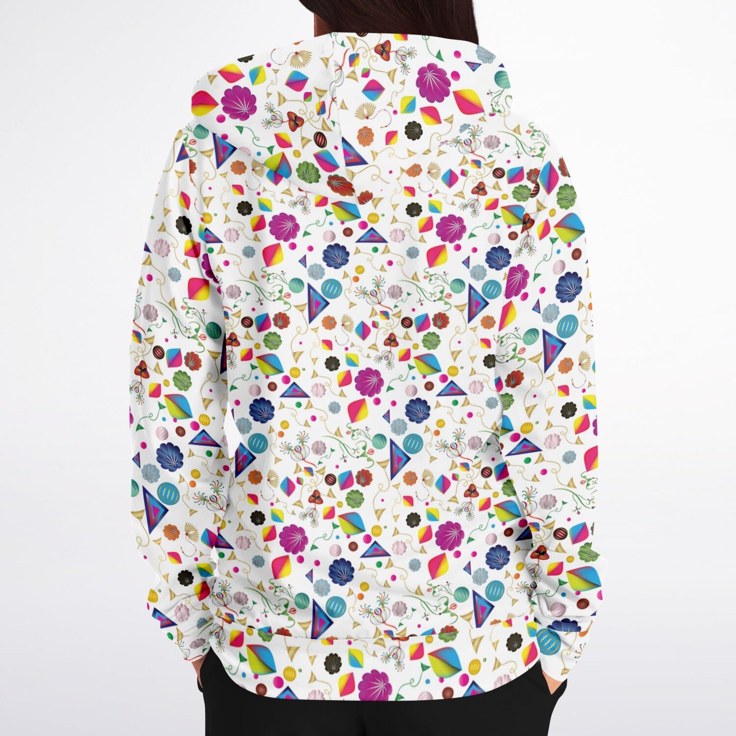 Fashion Zip-Up Hoodie - AOP Kukloso Abstractical No 24 Multicolored on White - Free Shipping