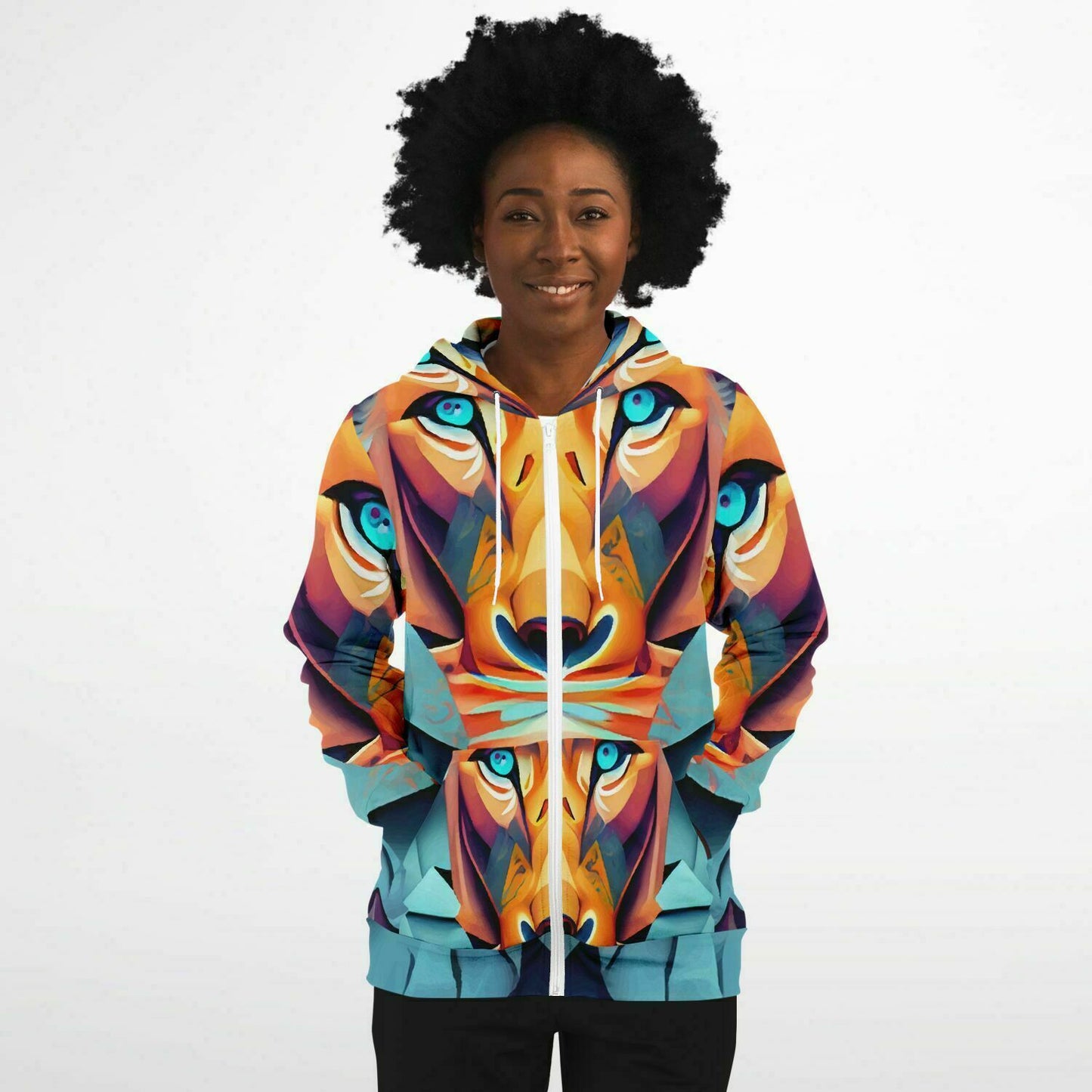 Fashion Zip-Up Hoodie - AOP Kukloso Mr. Lion Multicolored - Free Shipping