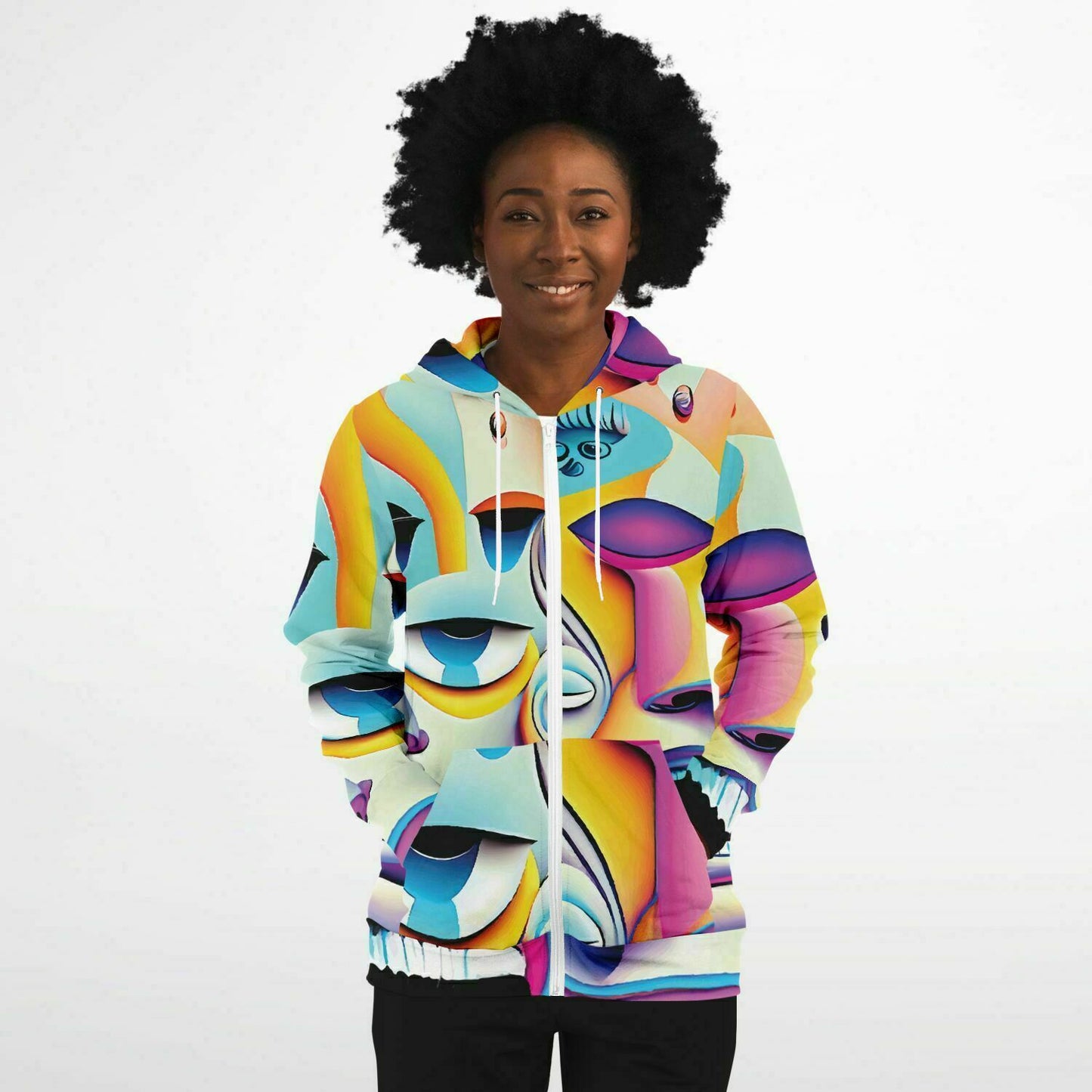 Fashion Zip-Up Hoodie - AOP Kukloso Cubist Faces No 7 B - Free Shipping
