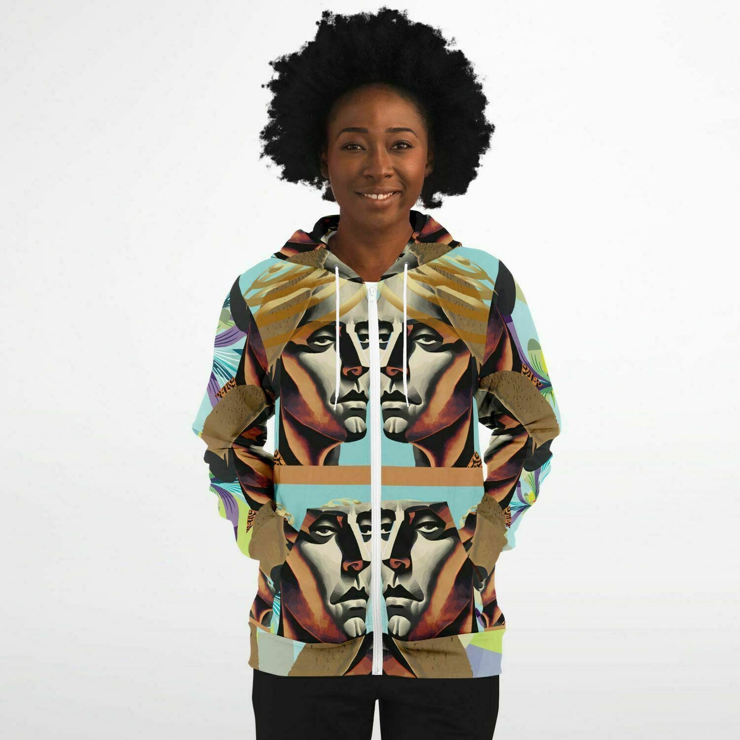 Fashion Zip-Up Hoodie - AOP Kukloso Cubist Faces No 54 - Free Shipping