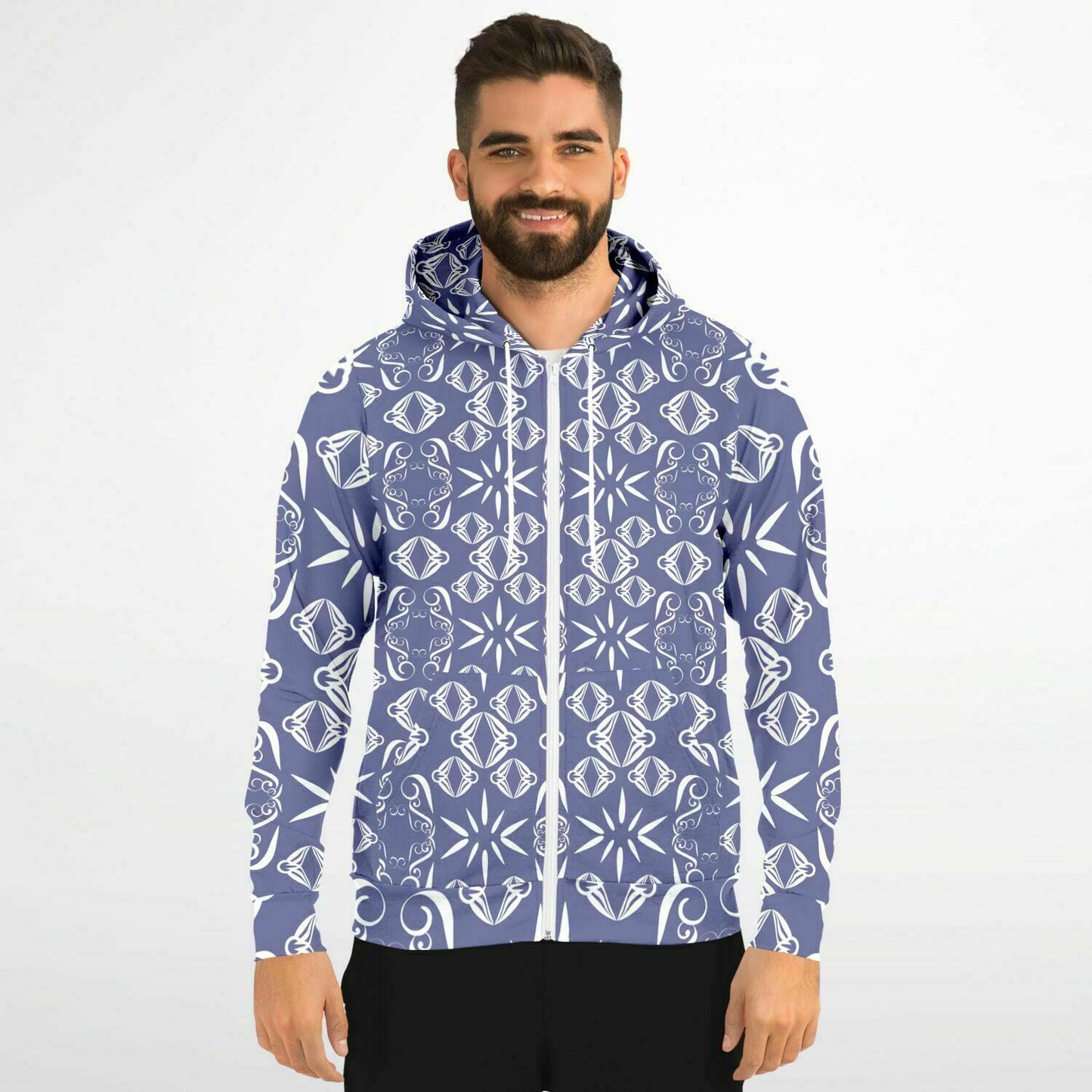 Fashion Zip-Up Hoodie - AOP Kukloso Abstractical No 43 Periwinkle on White - Free Shipping