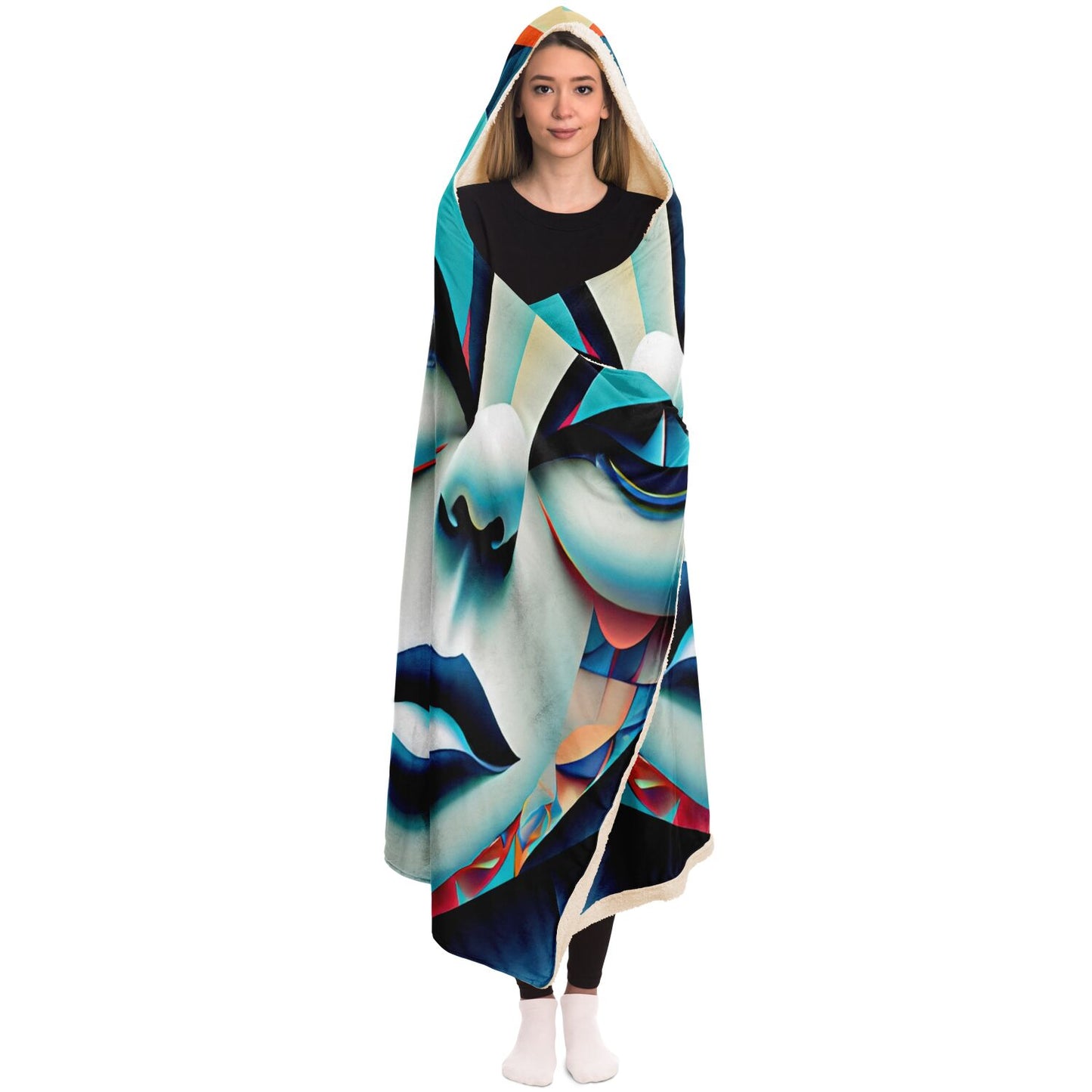Hooded Blanket - AOP Kukloso Cubist Faces No 9 - Free Shipping