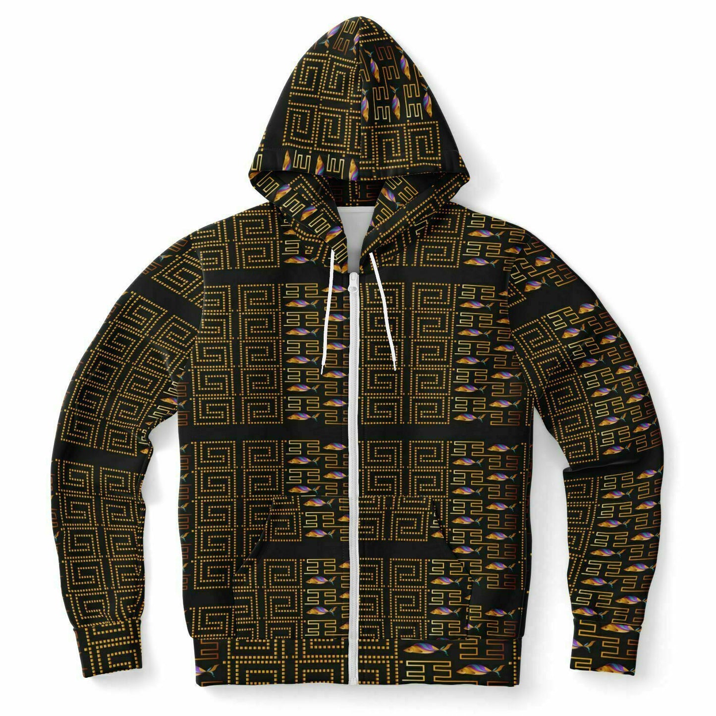 Fashion Zip-Up Hoodie - AOP Kukloso Greek Border No 3 Golden Fish - Free Shipping