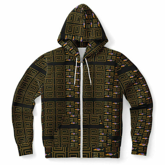 Fashion Zip-Up Hoodie - AOP Kukloso Greek Border No 3 Golden Fish -  Free Shipping