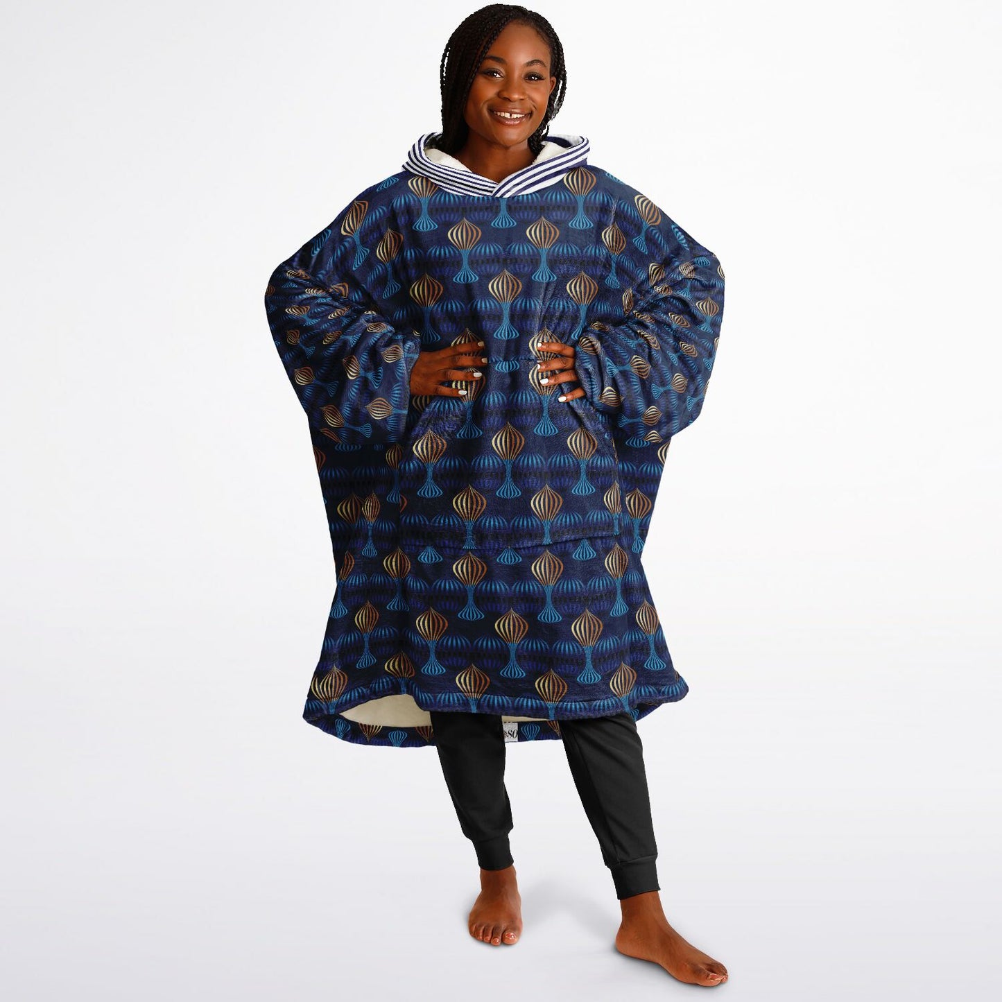 Snug Hoodie Economy - AOP Kukloso Fleuron Blue - Gold No 2 Large Pattern - Free Shipping