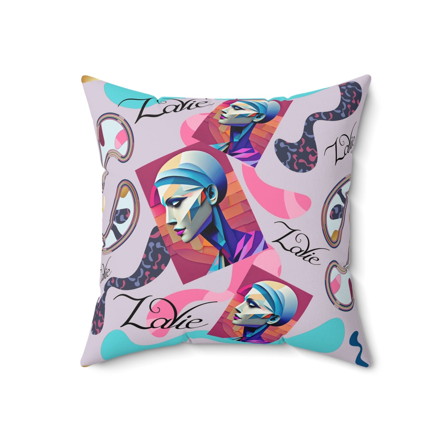 Spun Polyester Square Pillow Kukloso Cubist Abstracts 'La Vie' (The Life) Large & Small Pattern - Free Shipping