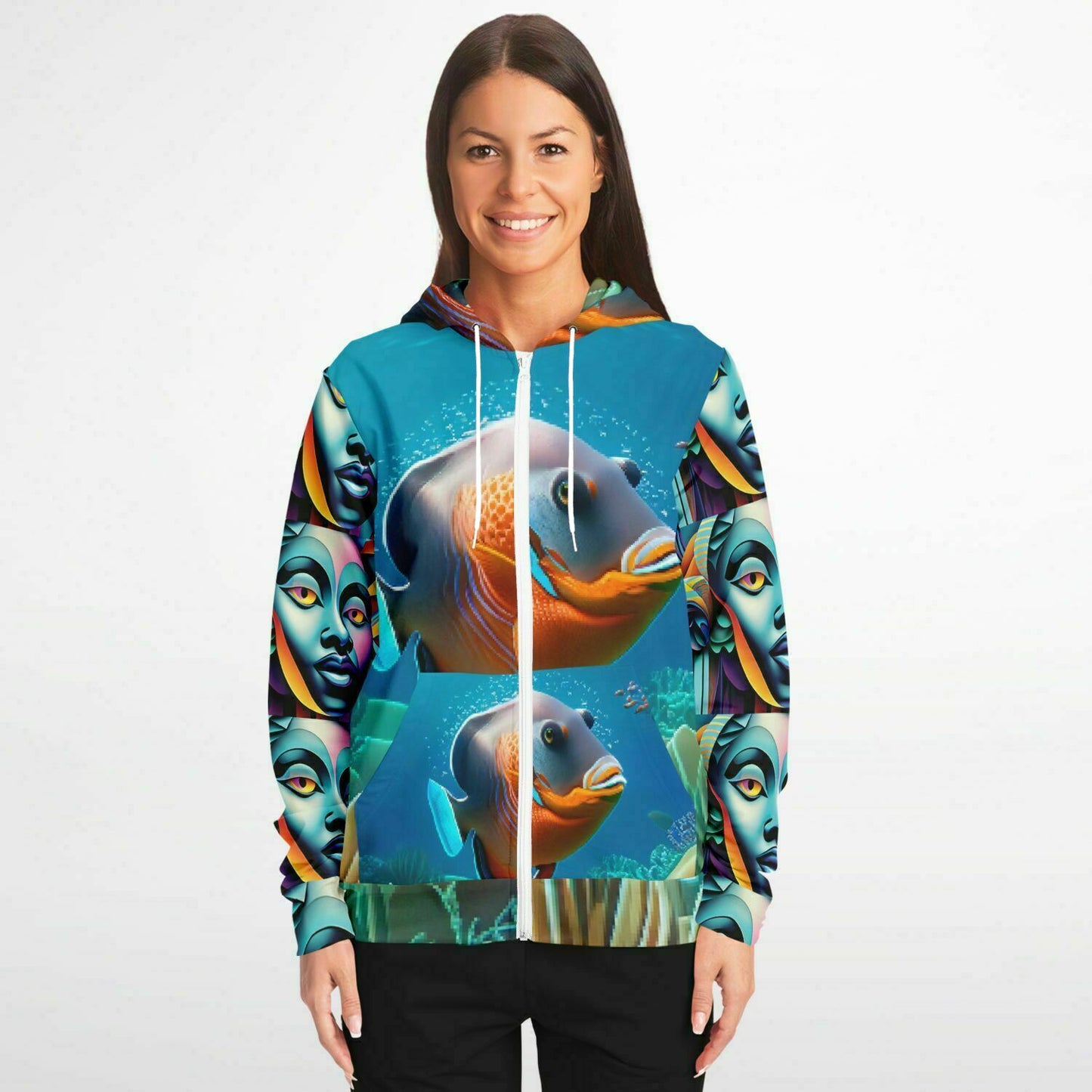 Fashion Zip-Up Hoodie - AOP Kukloso Cubist Faces No 17 - Free Shipping