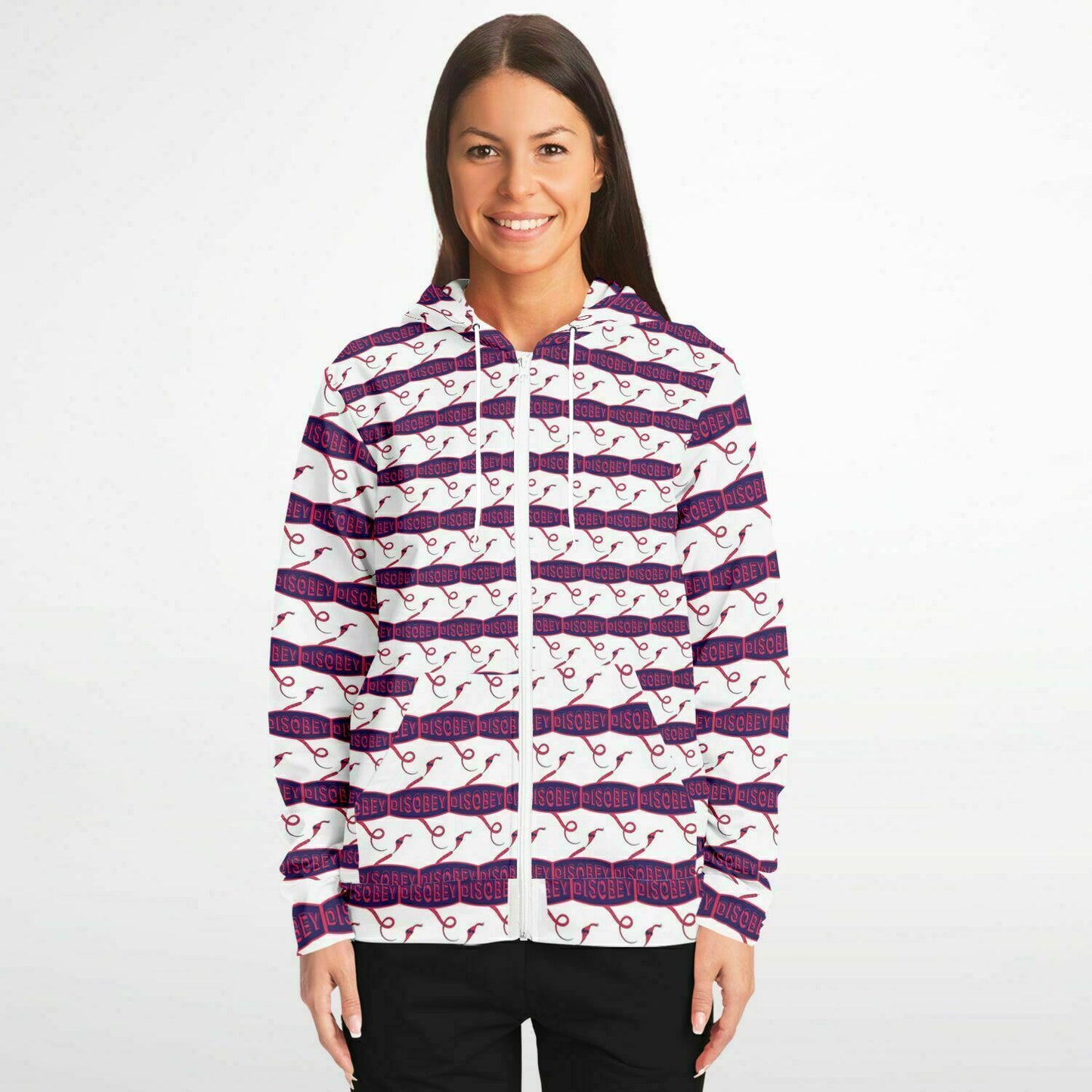 Fashion Zip-Up Hoodie - AOP Kukloso Disobey Logo Navy Magenta - Free Shipping