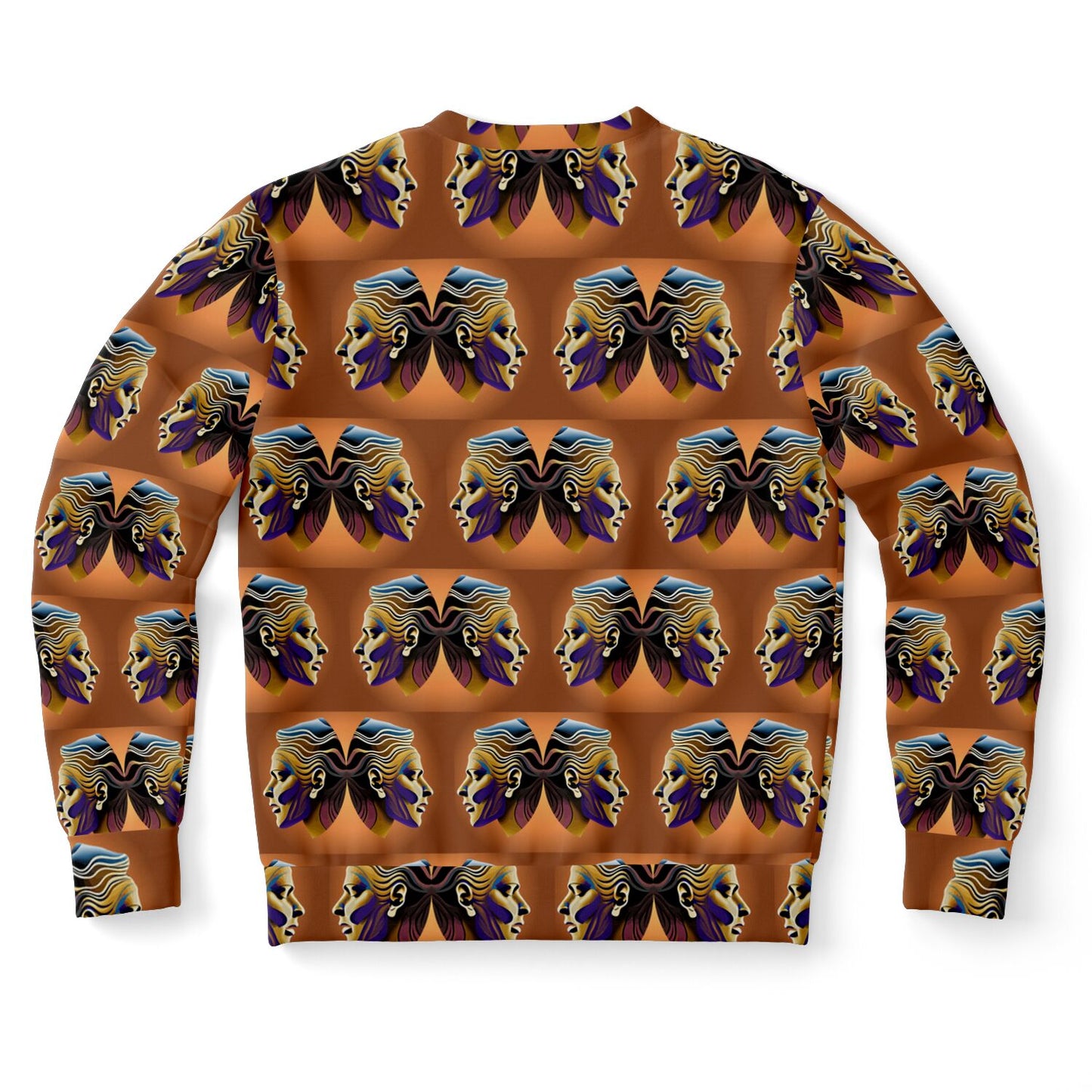 Athletic Sweatshirt - AOP Kukloso Cubist Faces No 3 Copper colors on Black - Free Shipping