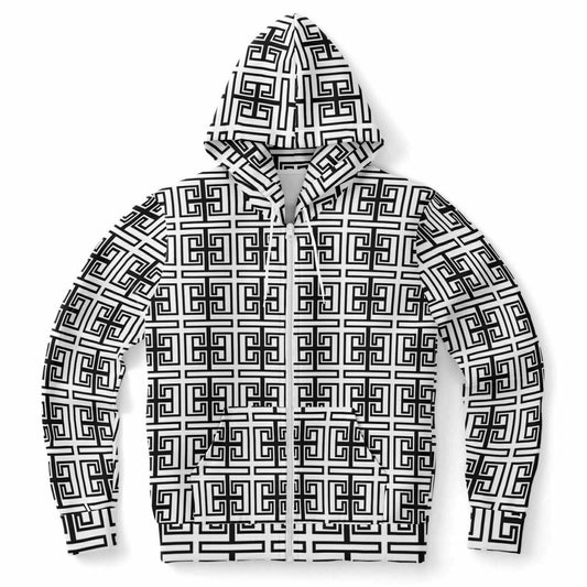 Fashion Zip-Up Hoodie - AOP Kukloso Greek Border No 3 Black & White - Free Shipping