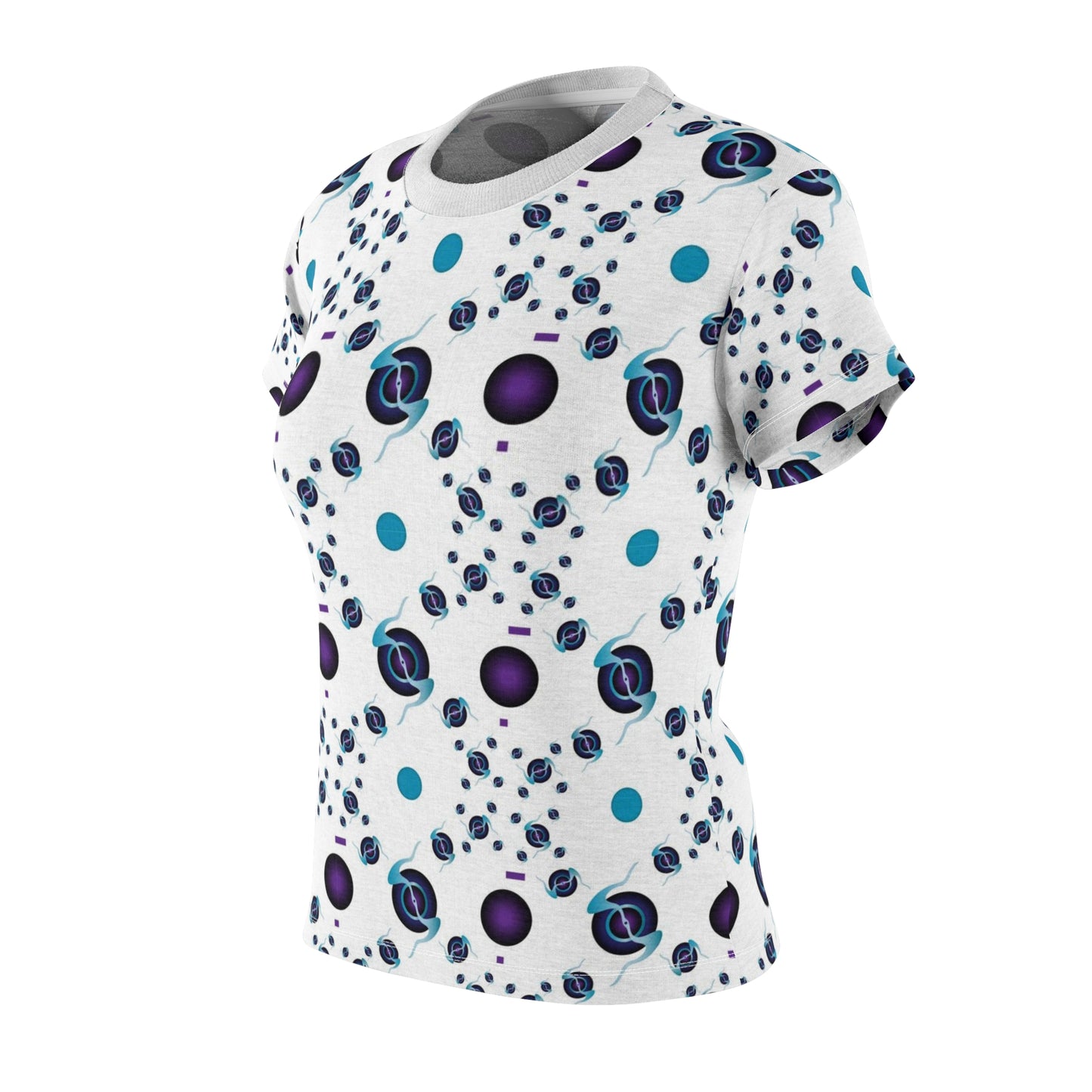 Women's Cut & Sew Tee (AOP) Kukloso Abstractical No 225 Dark Purple, Navy, Aqua on White - Free Shipping