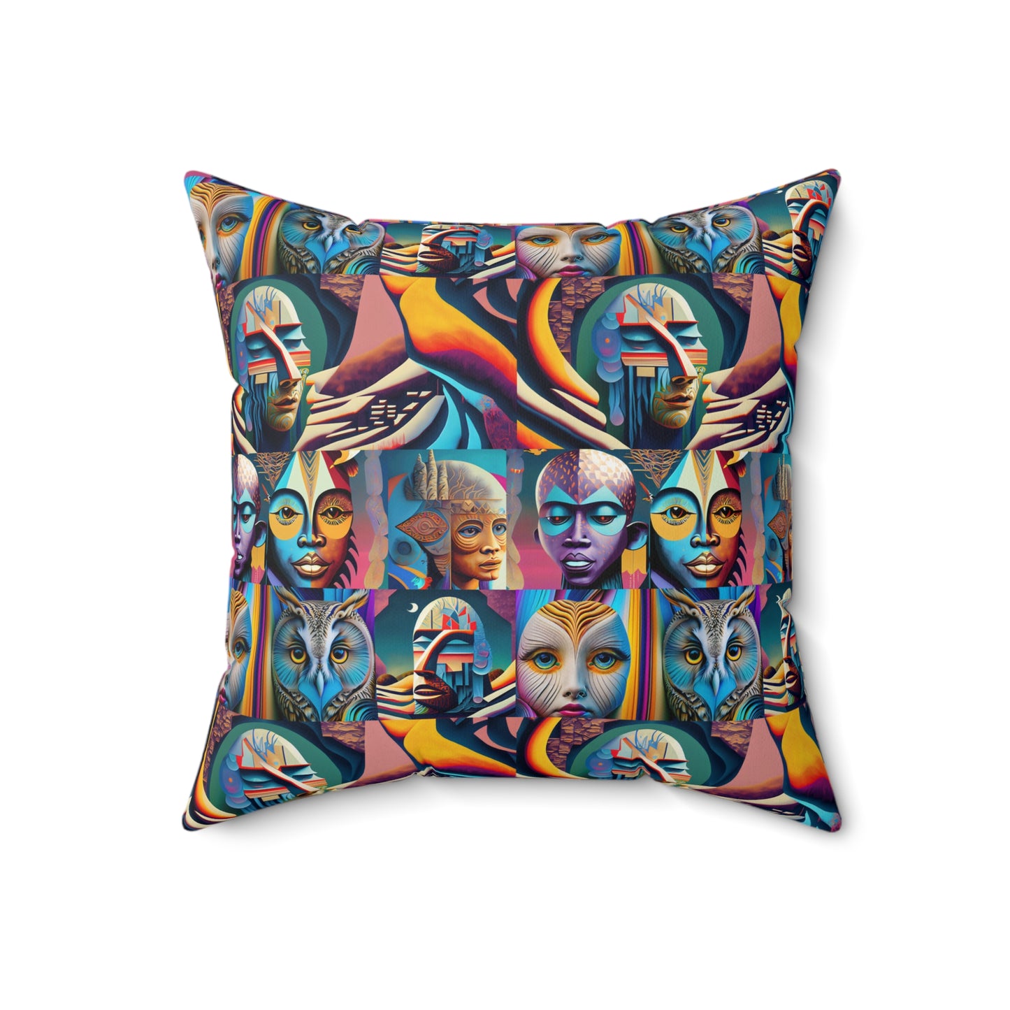 Spun Polyester Square Pillow Kukloso Cubist Faces No 8 - Free Shipping