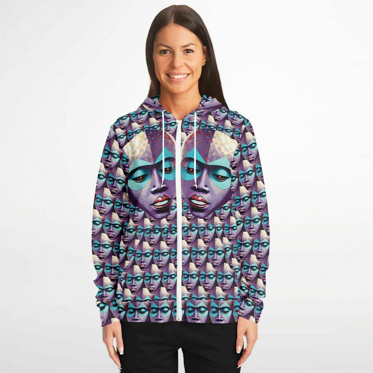 Fashion Zip-Up Hoodie - AOP Kukloso Space Faces No 22 - Free Shipping