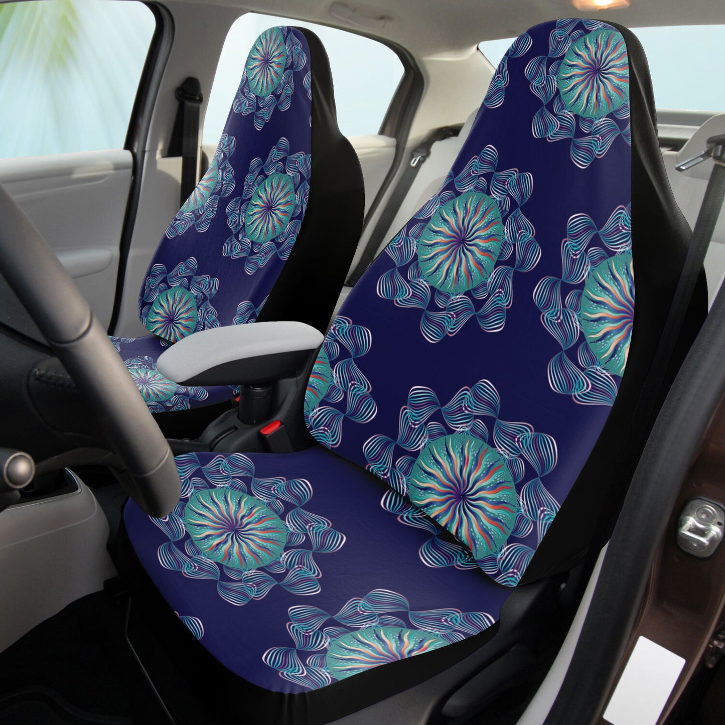 Car Seat Cover - AOP Kukloso Abstractical No 29 Mandala design, Navy Colors - Free Shipping