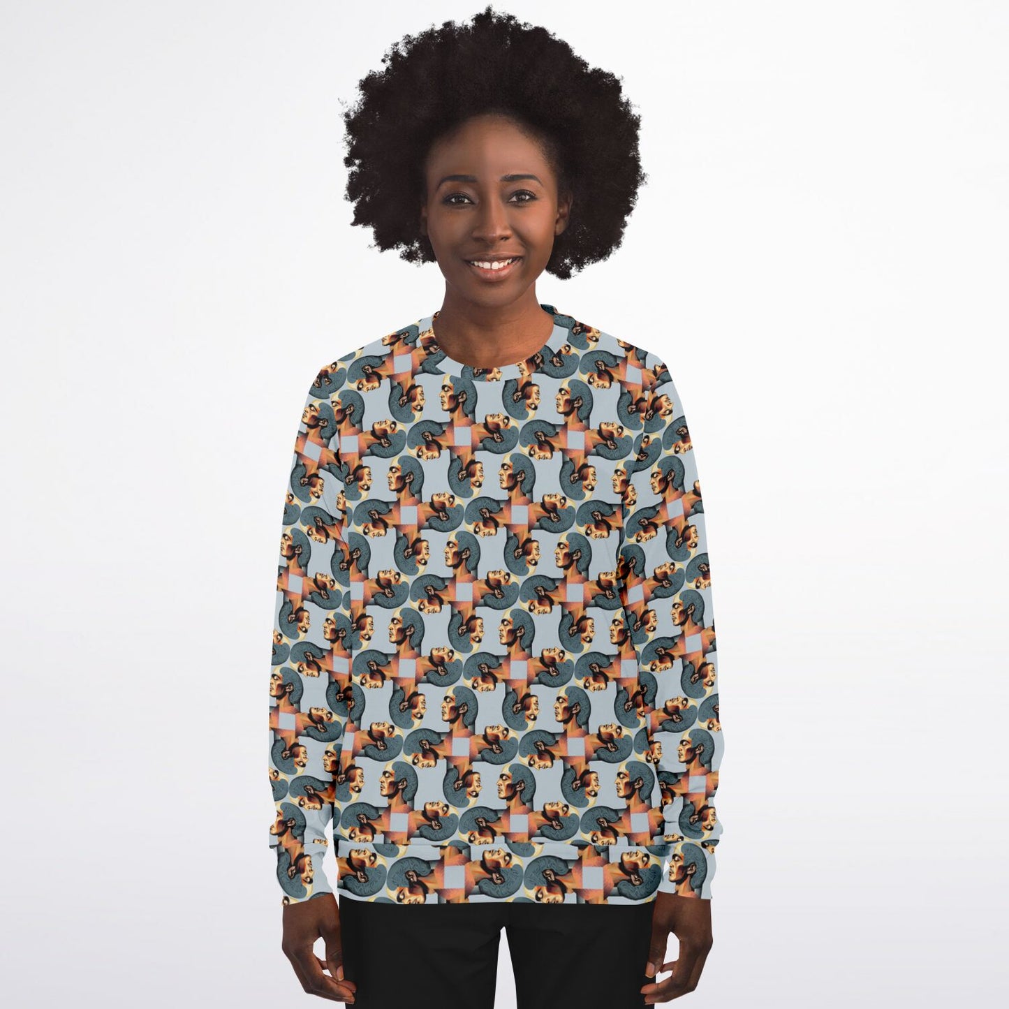 Athletic Sweatshirt - AOP Kukloso Cubist Faces No 52 - Free Shipping