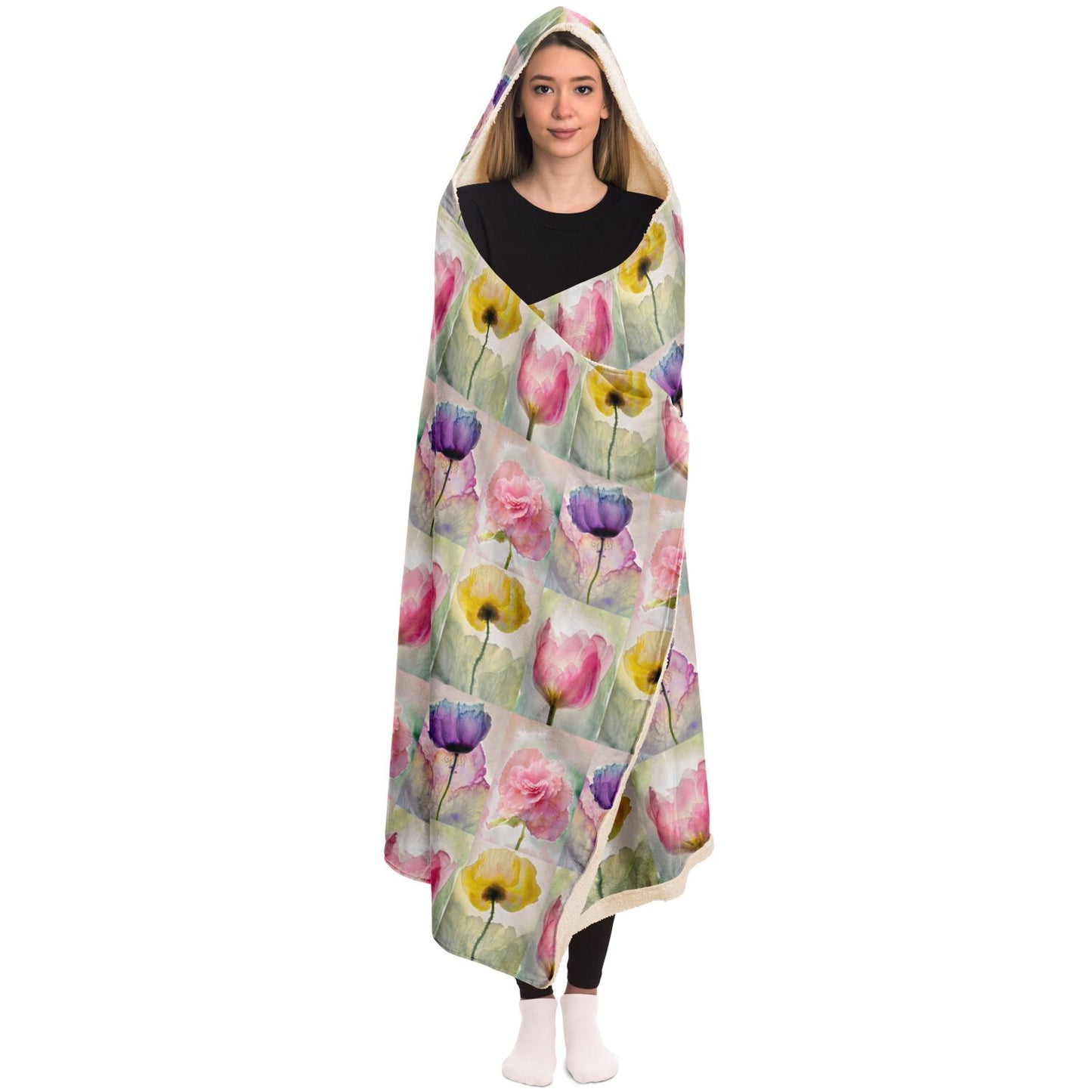 Hooded Blanket - AOP Kukloso Watercolor Florals Small Pattern - Free Shipping