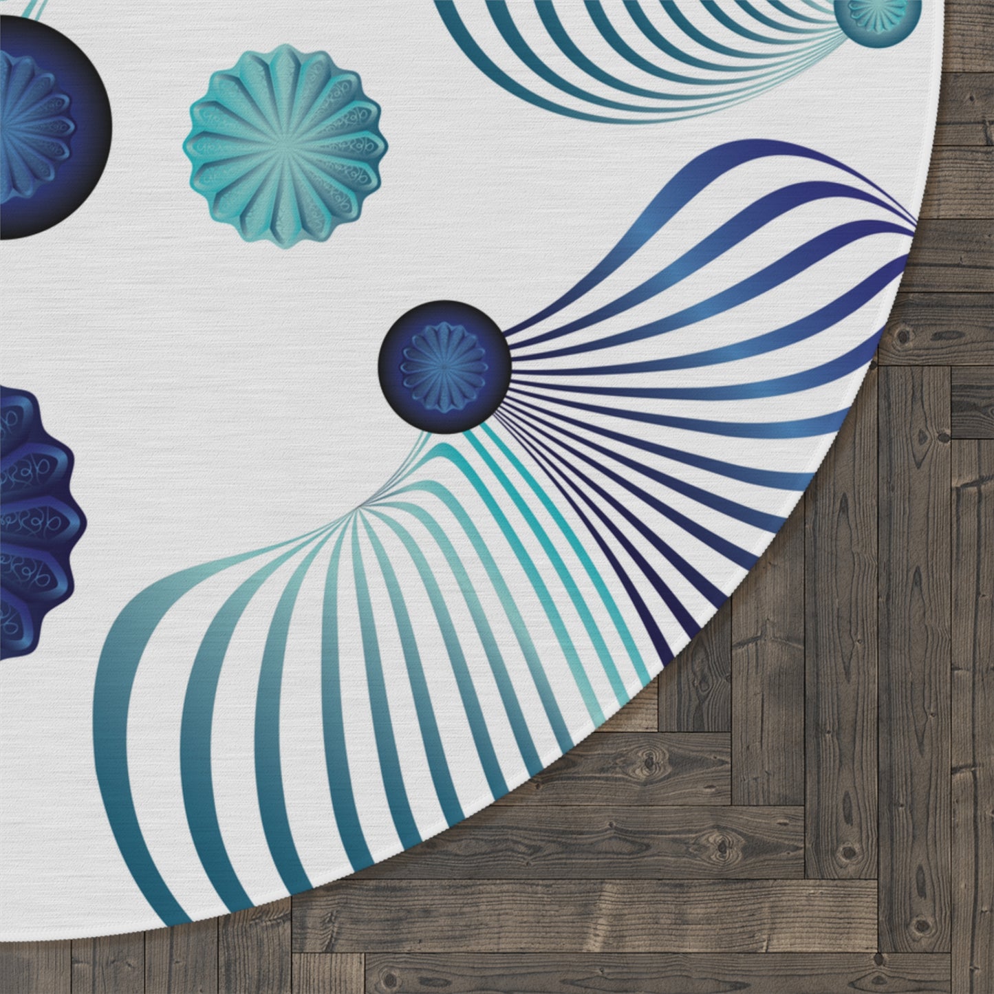Round Rug Kukloso MD No 39 Abstract Shapes Aqua & Navy Free Shipping
