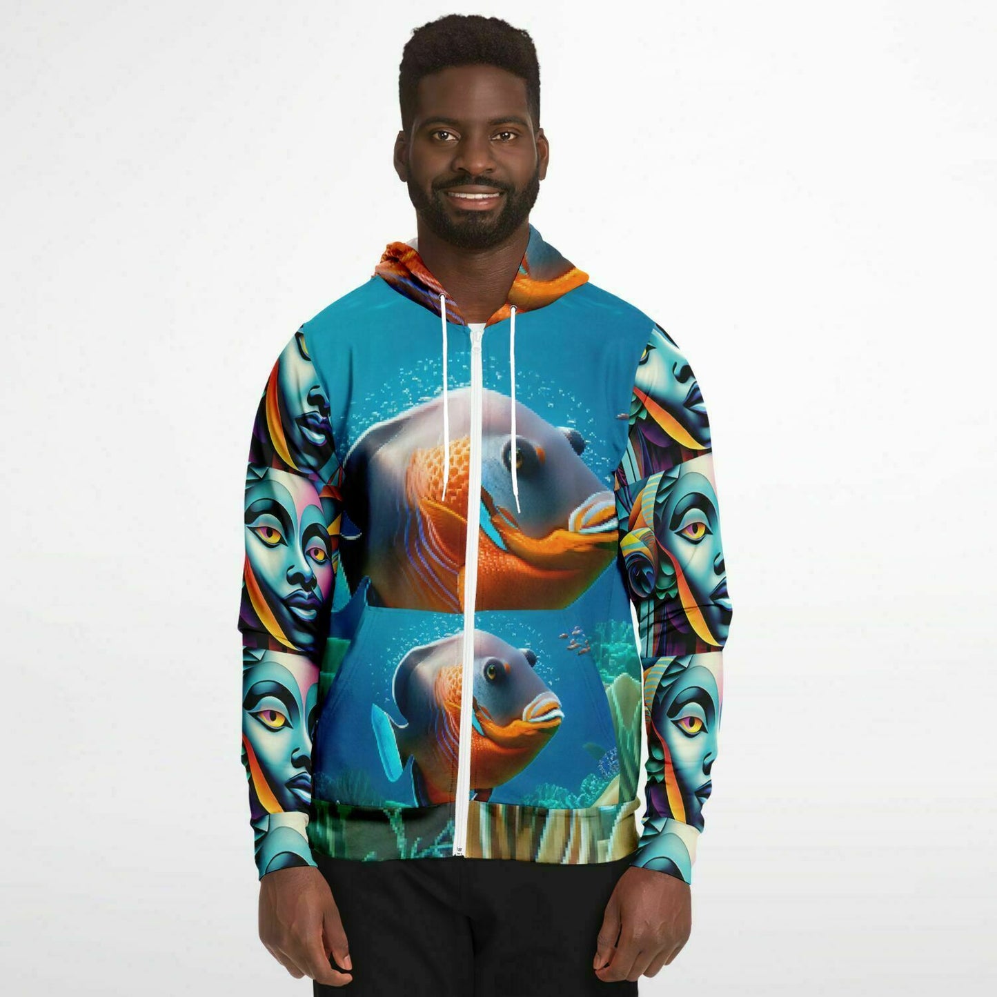 Fashion Zip-Up Hoodie - AOP Kukloso Cubist Faces No 17 - Free Shipping