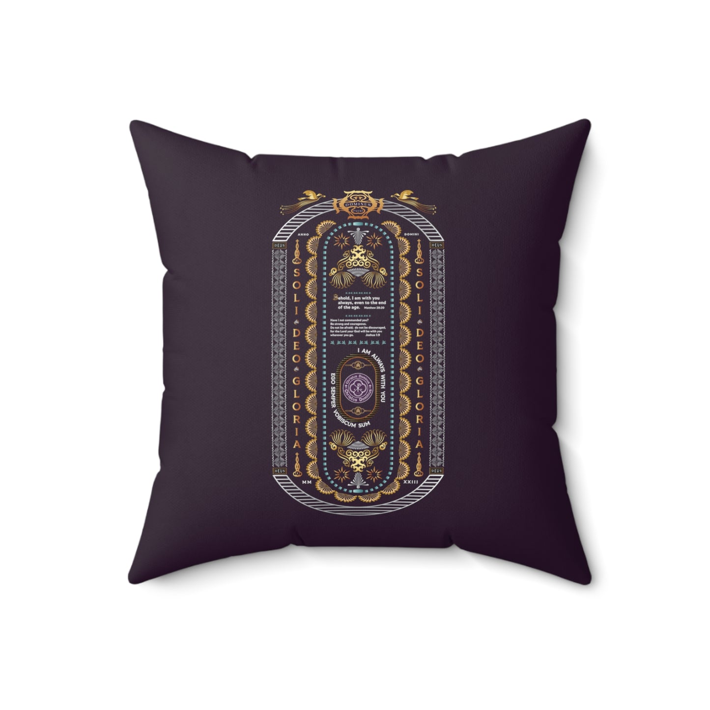 Spun Polyester Square Pillow Kukloso 'Deus Trinitas', Psalm 106.3 / Dominus Patri, Soli Deo Gloria, Several Bible Verses, Dark Purple - Free Shipping