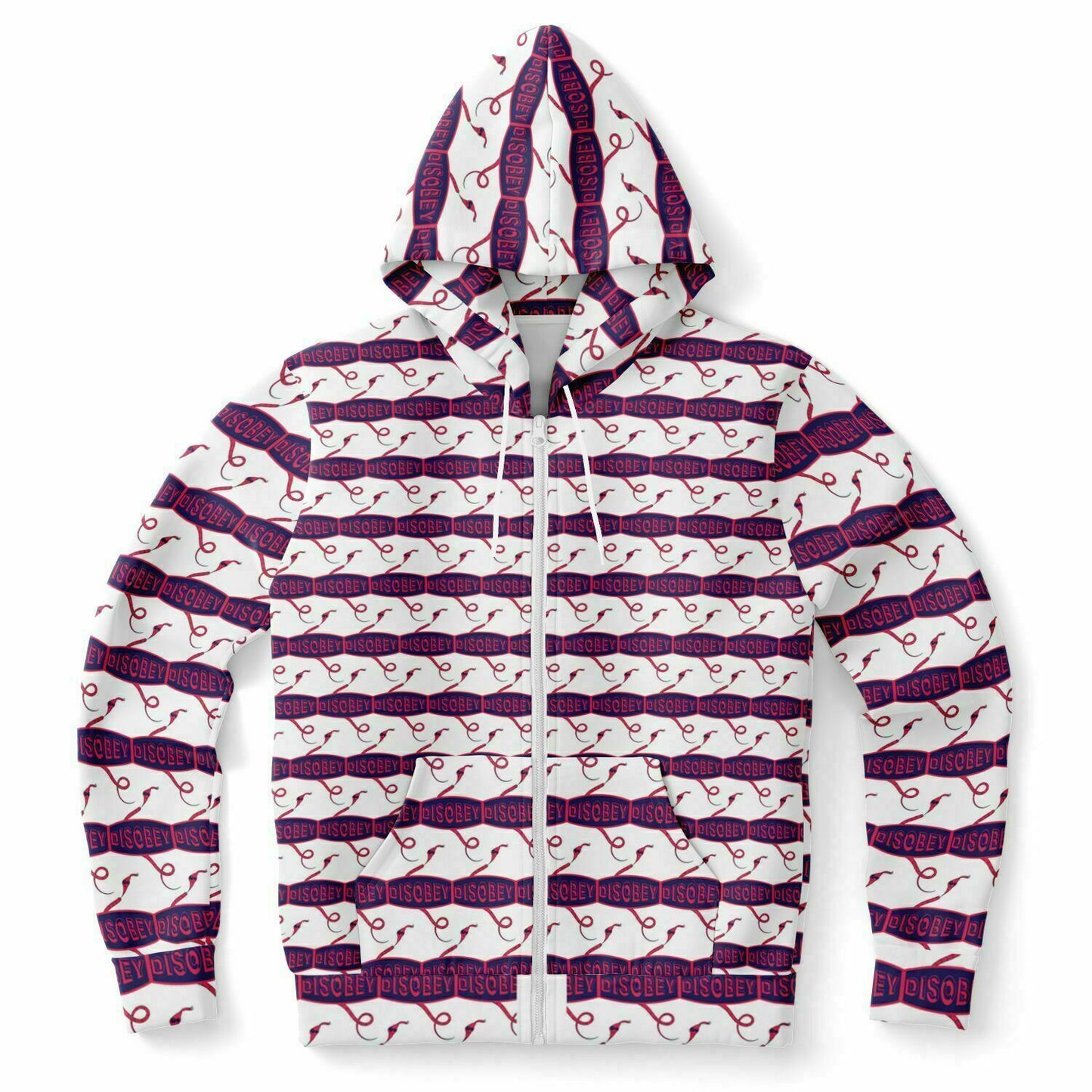 Fashion Zip-Up Hoodie - AOP Kukloso Disobey Logo Navy Magenta - Free Shipping