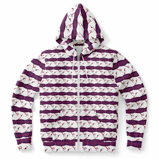 Fashion Zip-Up Hoodie - AOP  Kukloso Disobey Logo Navy Magenta - Free Shipping