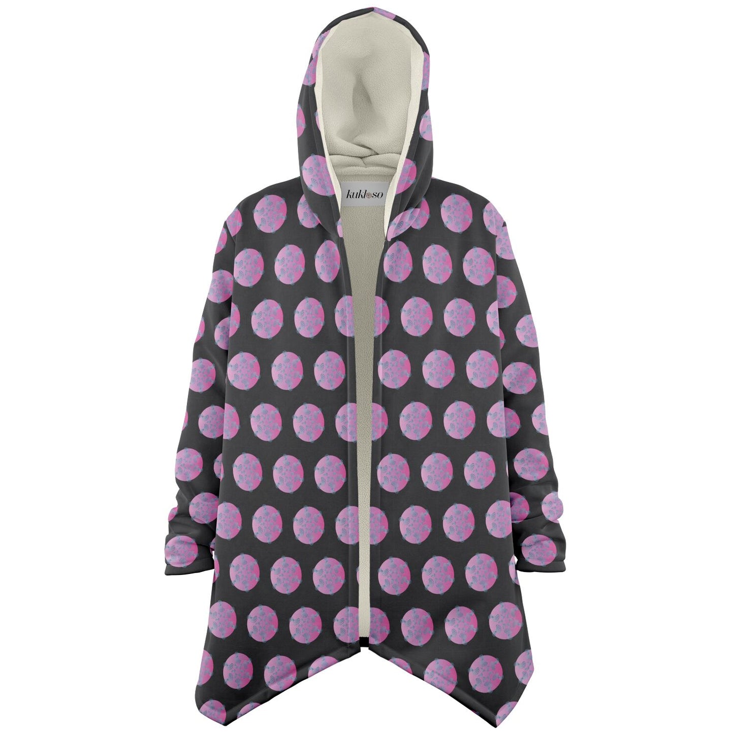 Microfleece Cloak - AOP Kukloso Whimsical No 110 Purple on Charcoal - Free Shipping