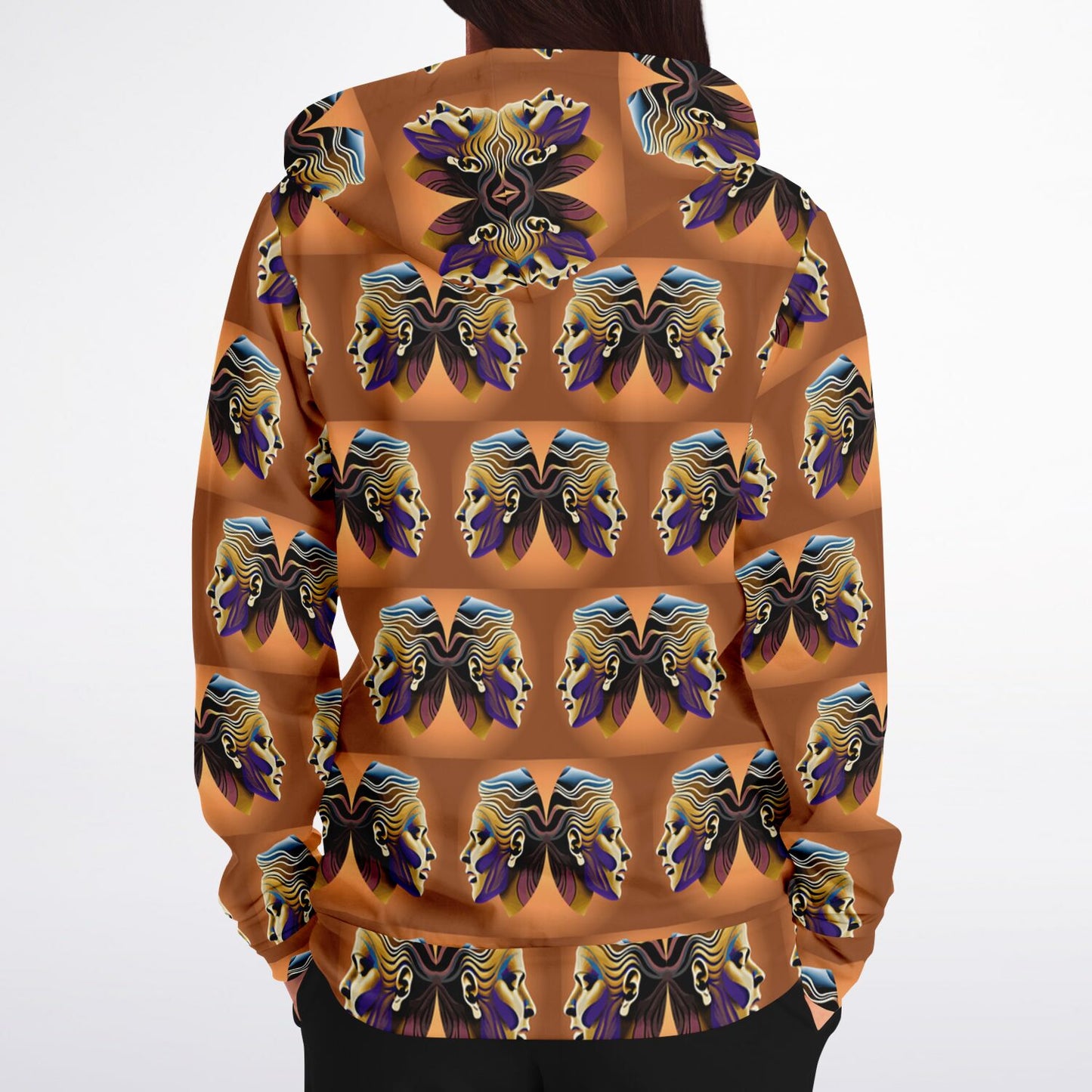Fashion Zip-Up Hoodie - AOP Kukloso Cubist Faces No 3 Copper colors - Free Shipping