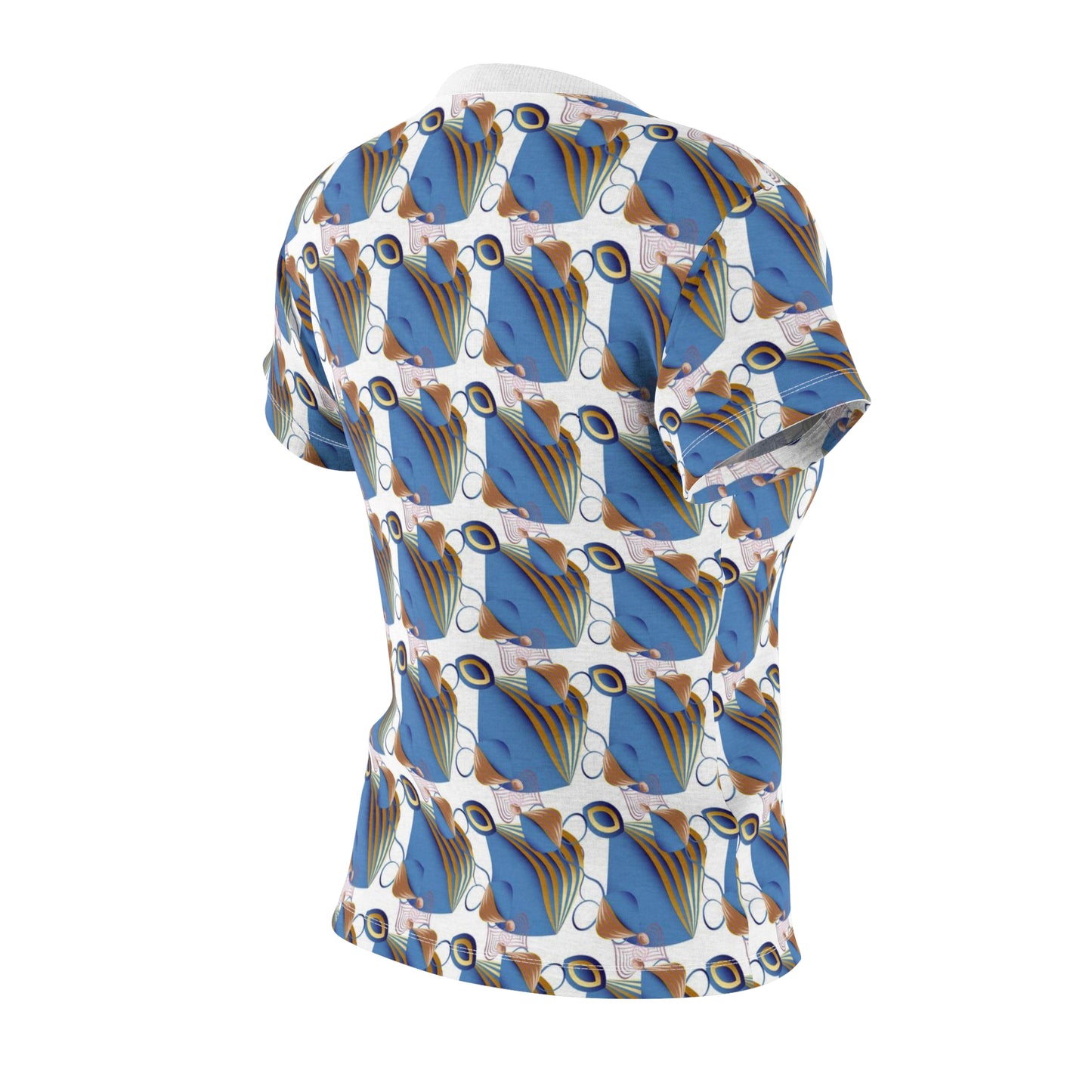 Women's Cut & Sew Tee (AOP) Kukloso Fleurons No 48 No 9 Pink, Blue, Gold on White - Free Shipping