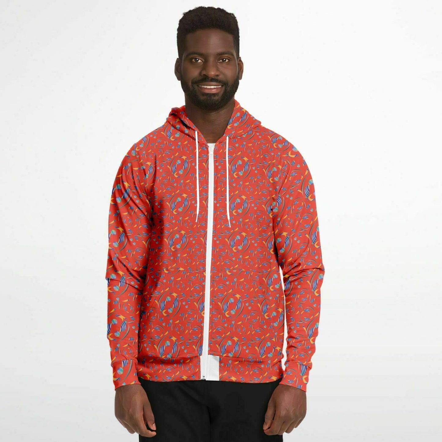 Fashion Zip-Up Hoodie - AOP Kukloso Abstractical No 80 Multicolored on Orange - Free Shipping