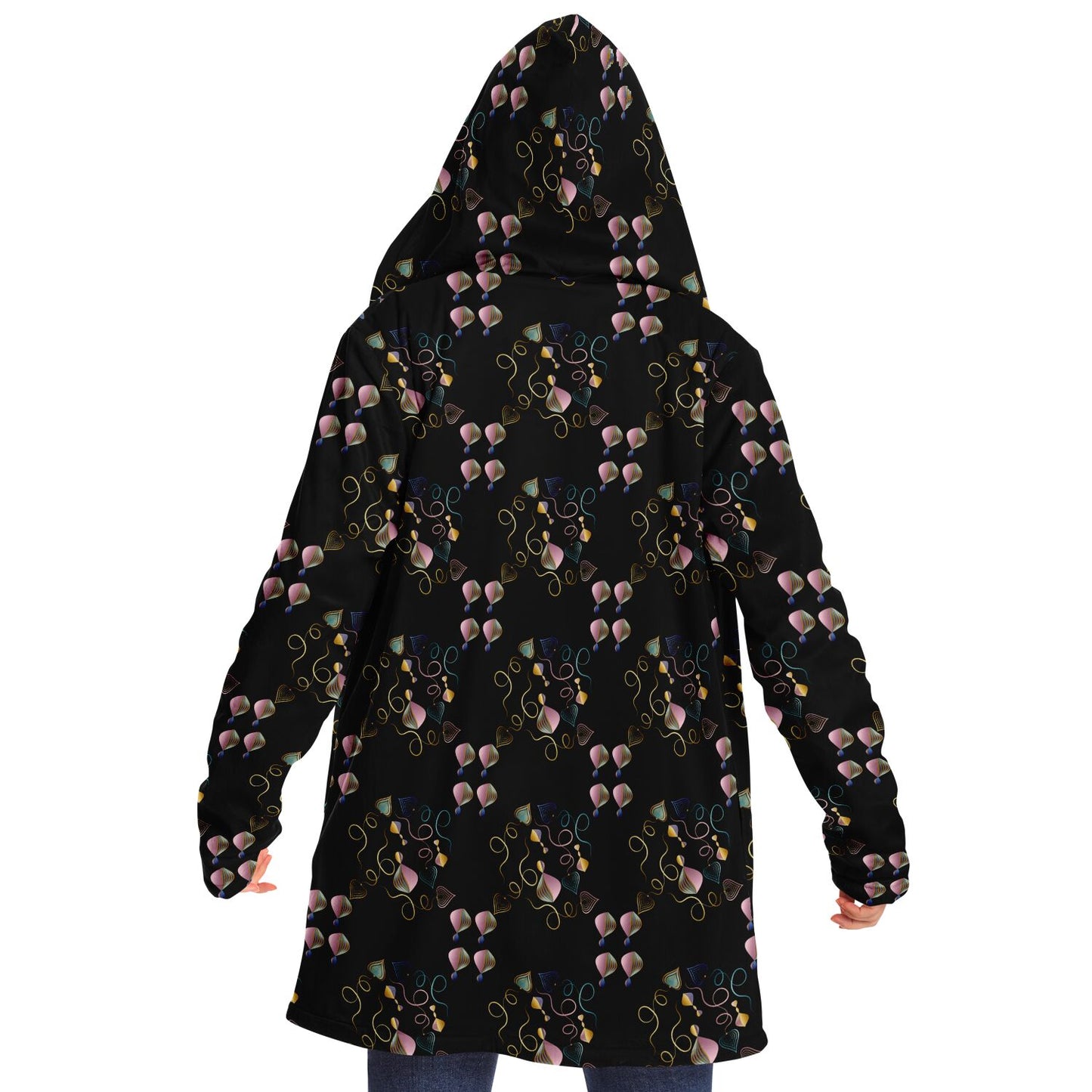 Microfleece Cloak - AOP Kukloso Whimsical No 47 Pink, Aqua, Navy abstract shapes on Black - Free Shipping