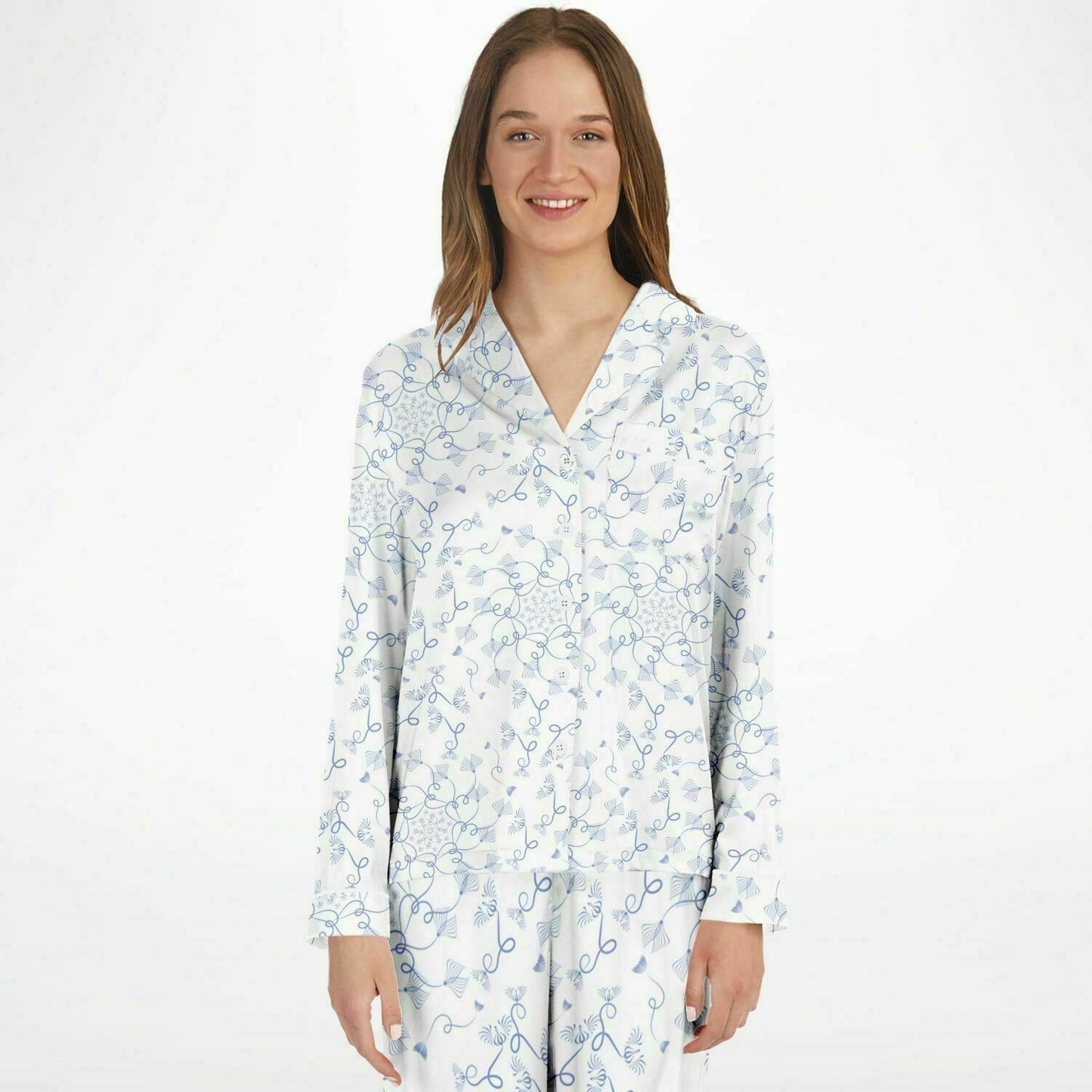 Women's Satin Pajamas - AOP Kukloso Abstractical No 19 Periwinkle on White - Free Shipping
