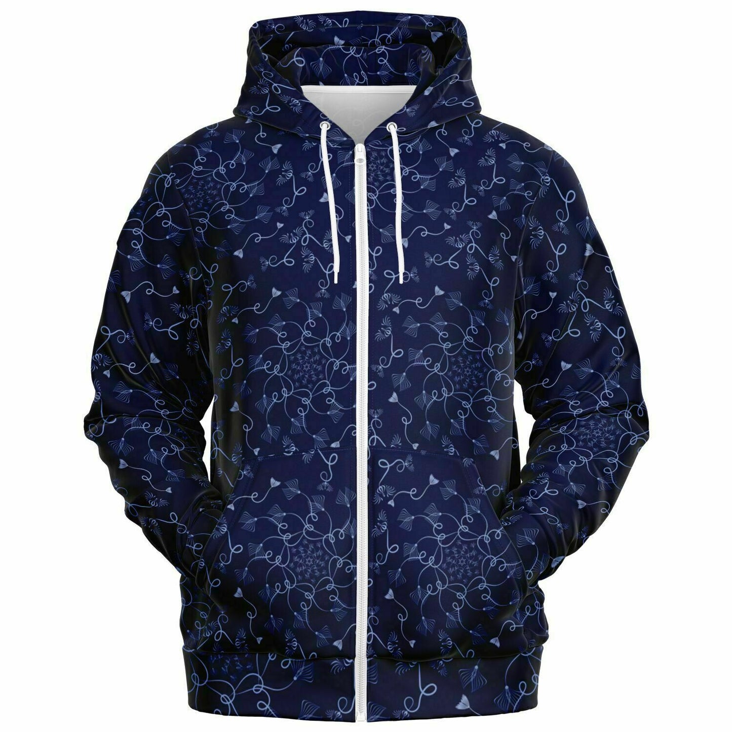 Fashion Zip-Up Hoodie - AOP Kukloso Abstractical No 19 Periwinkle on Navy - Free Shipping