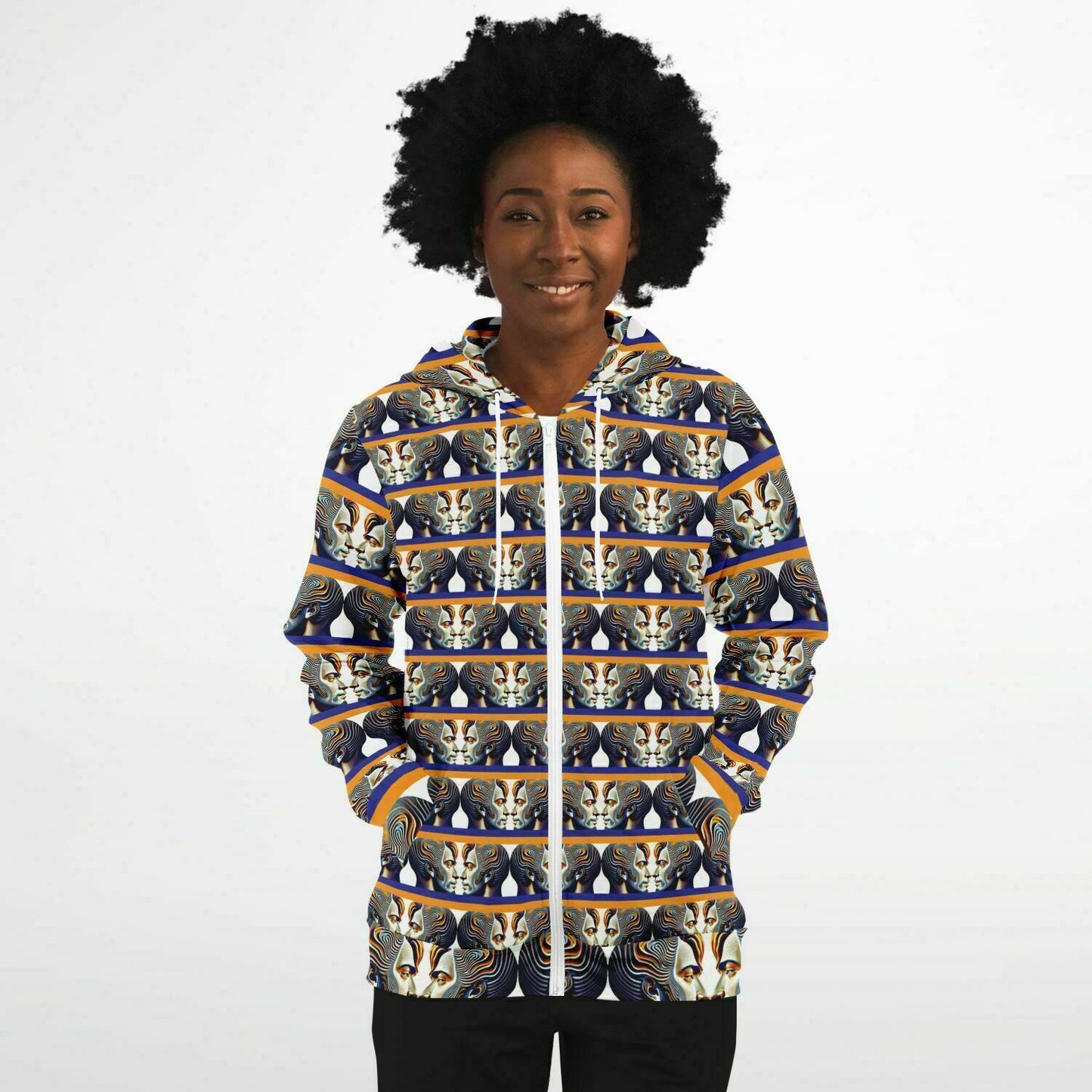 Fashion Zip-Up Hoodie - AOP Kukloso Cubist Faces No 43 A - Free Shipping