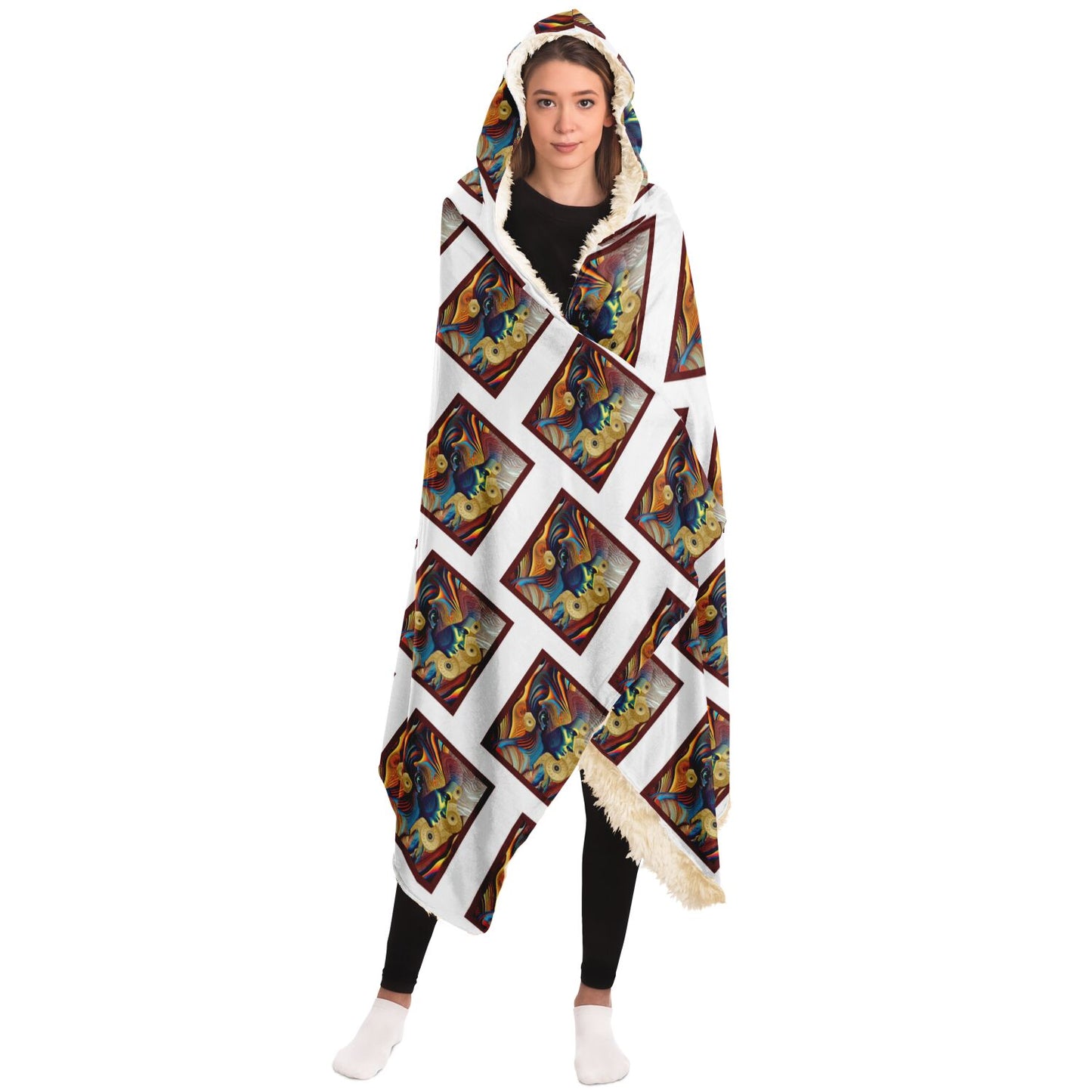 Hooded Blanket - AOP Kukloso Cubist Faces No 18 - Free Shipping
