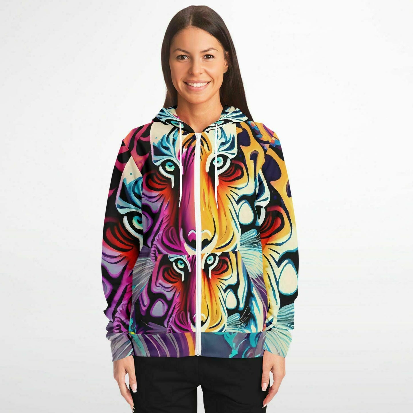 Fashion Zip-Up Hoodie - AOP Kukloso Mr. Tiger Multicolored - Free Shipping