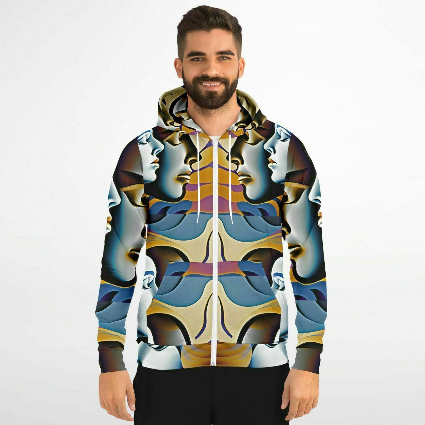 Fashion Zip-Up Hoodie - AOP Kukloso Cubist Faces No 48 - Free Shipping