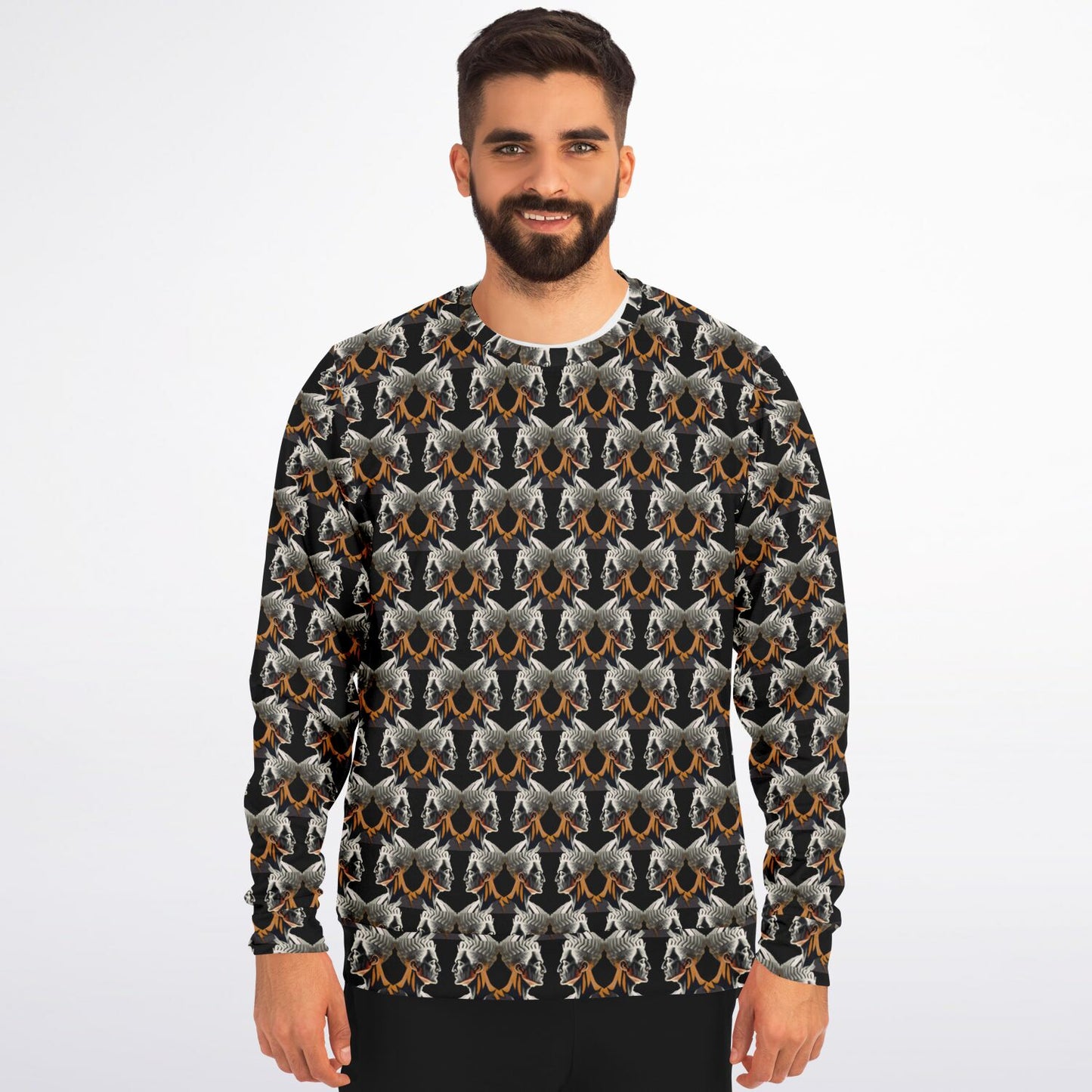 Athletic Sweatshirt - AOP Kukloso Cubist Faces No 2 on Black - Free Shipping